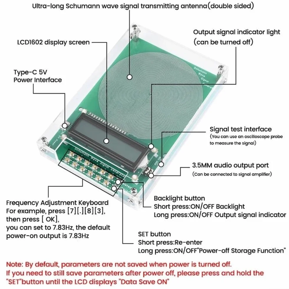 Generatore di frequenza V2 con frequenza regolabile da 0,1 Hz a 30 kHz con risonanza SchumannWave 7,83 Hz USB e opzioni di alimentazione CC per alleviare lo stress