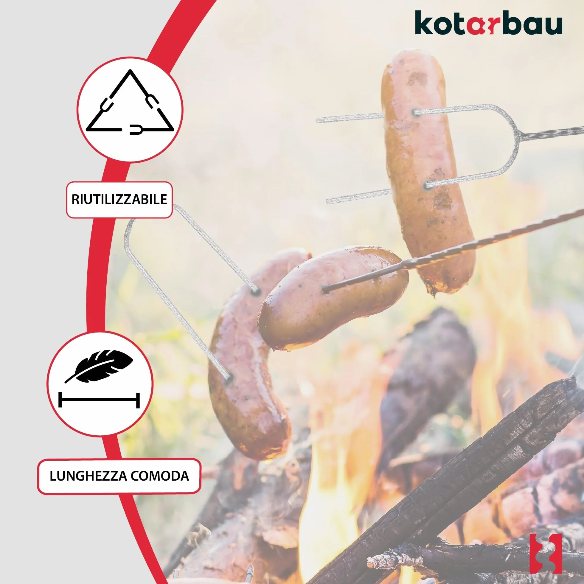KOTARBAU® Set 10 Pezzi Spiedini Per Barbecue - Acciaio - 100 cm - Forchettone Barbecue - con Manico in Legno - Fuoco - Ergonomico - Resistente