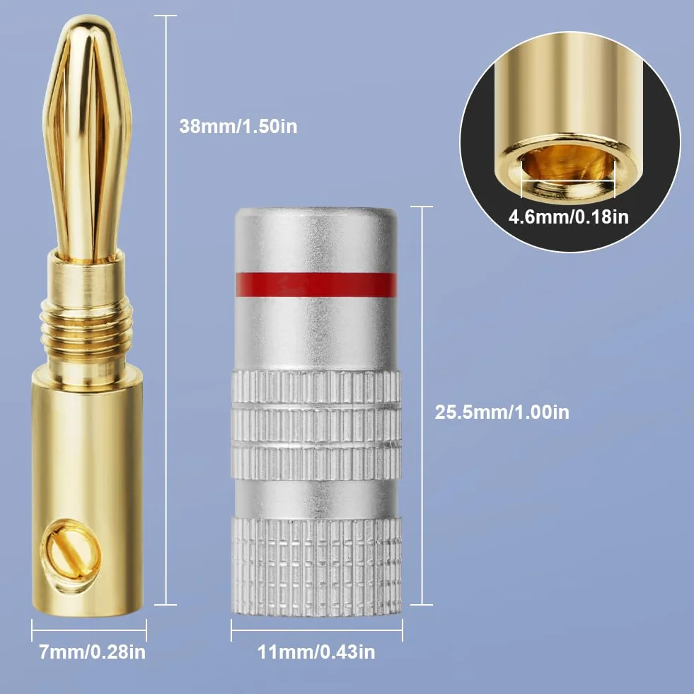 Set di 8 Connettori a Banana Aolso Spine per Cavi Altoparlanti 4.5 mm² HiFi Ricevitore Rosso Nero