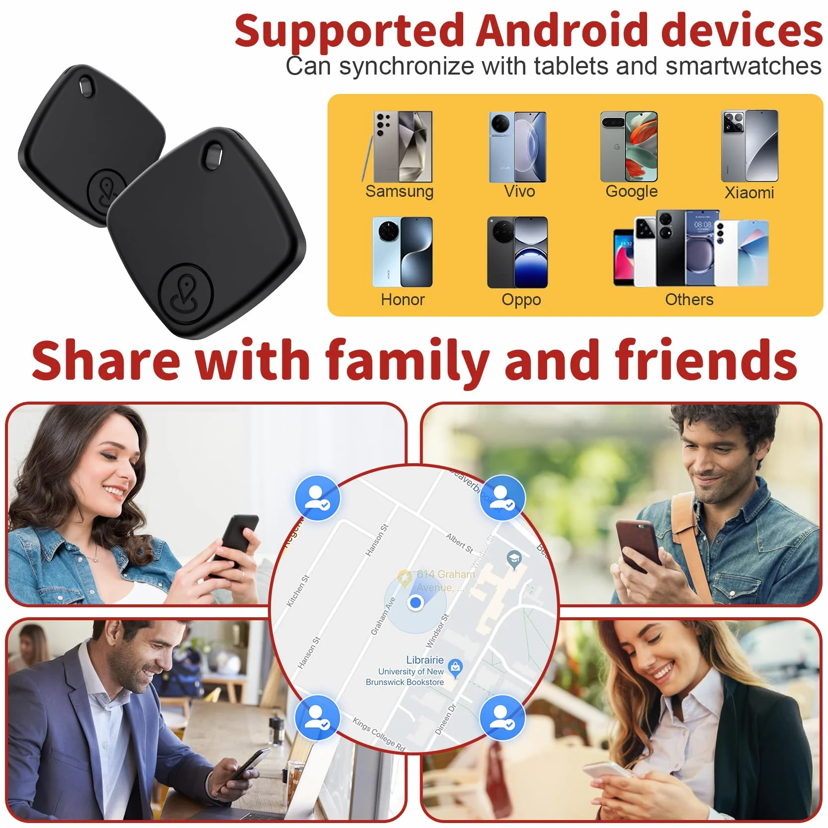 Air Tracker Android 4 Pezzi Smart Tracker Bluetooth Localizzatore Chiavi Bagagli Valigie Portafogli Nero