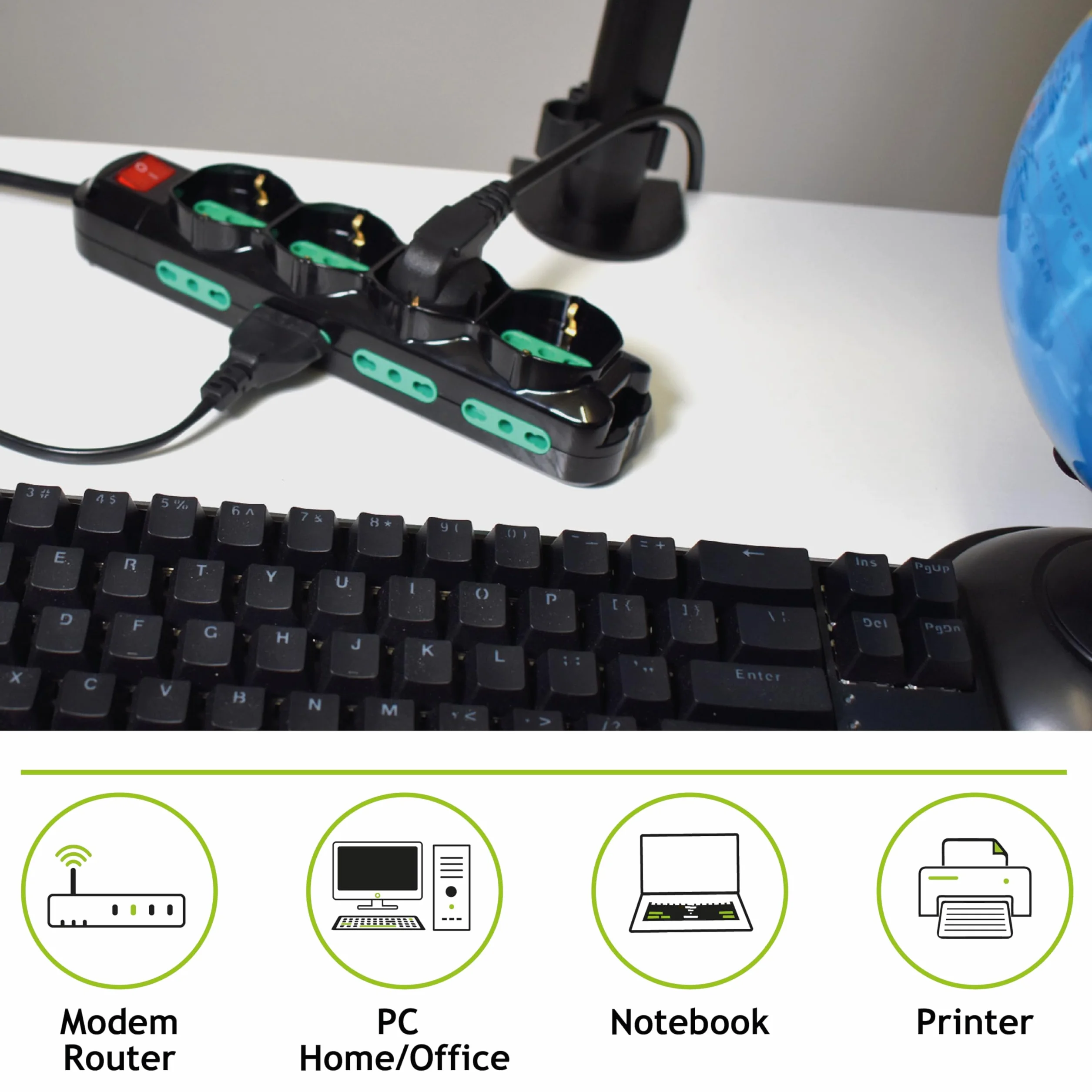 Tecnoware Multipresa Power Cleaner 12 4 Uscite Schuko Italia 8 Uscite 10/16A Cavo 1,5m Nero