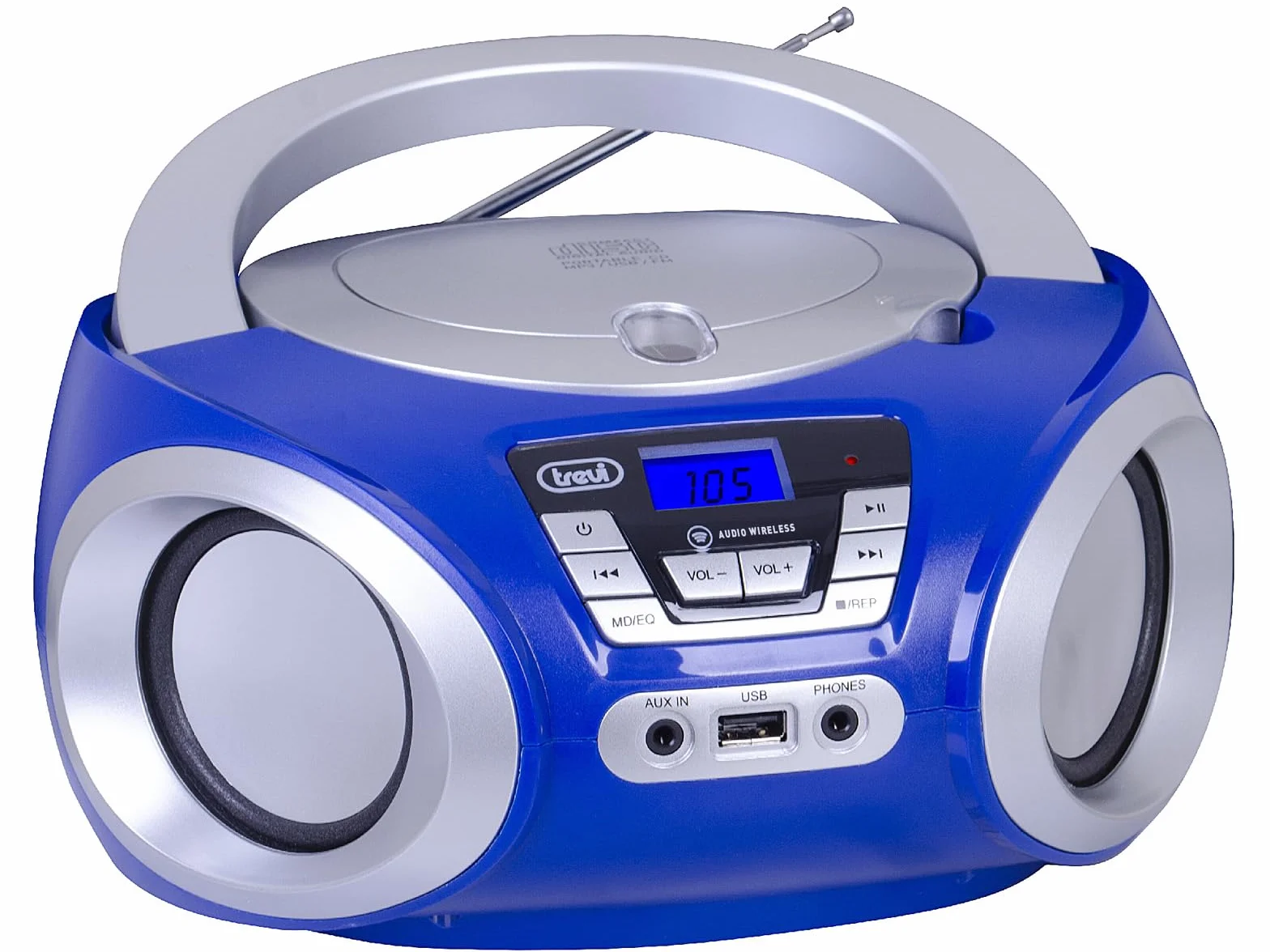 Trevi CMP 544 BT Stereo Portatile Wireless Lettore CD USB AUX-IN Boombox Compatto Display LCD Retroilluminato Doppia Alimentazione Rete Batteria Bianco
