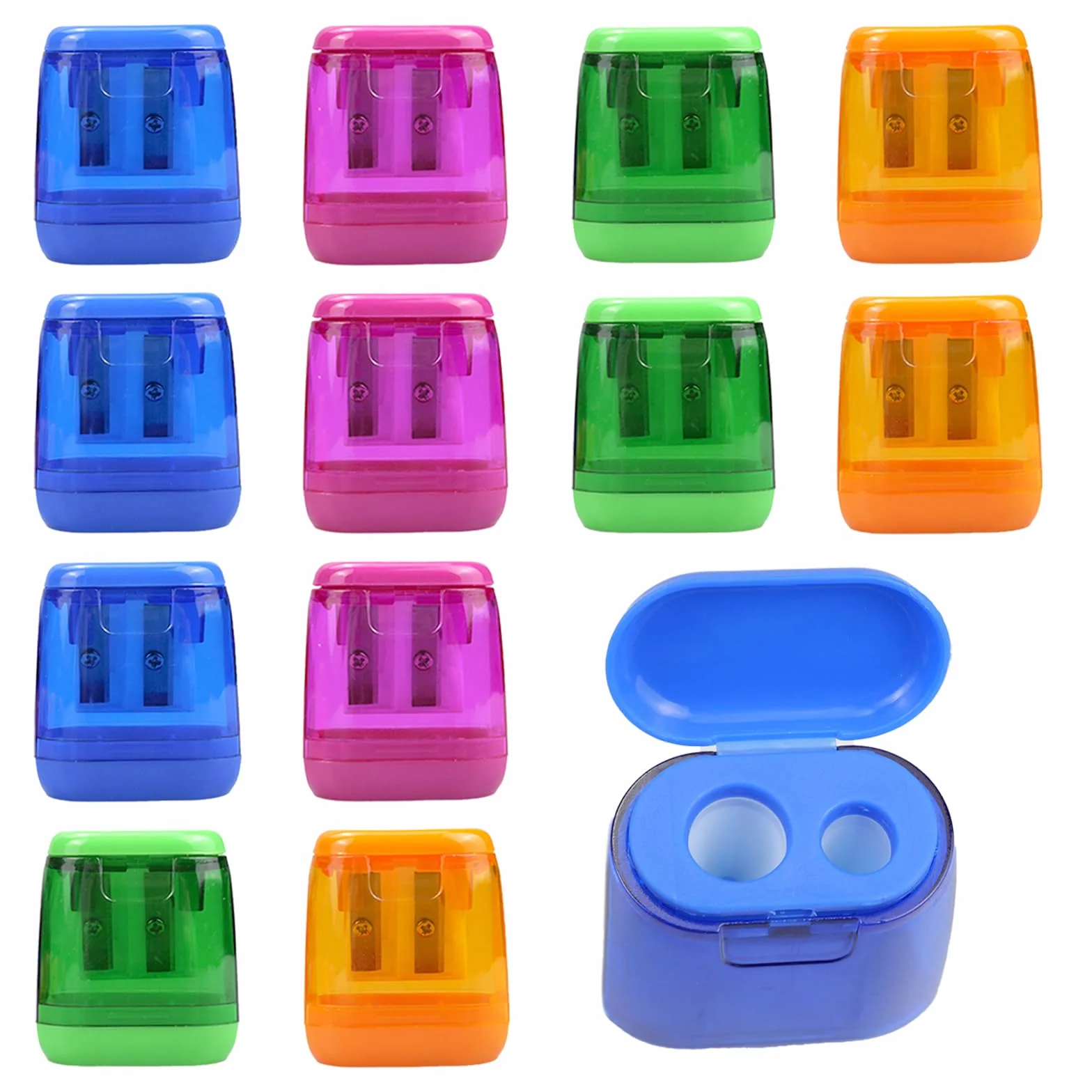 Temperamatite Colorato a Doppio Foro con Serbatoio, Piccolo Temperino Manuale per Scuola Ufficio Casa