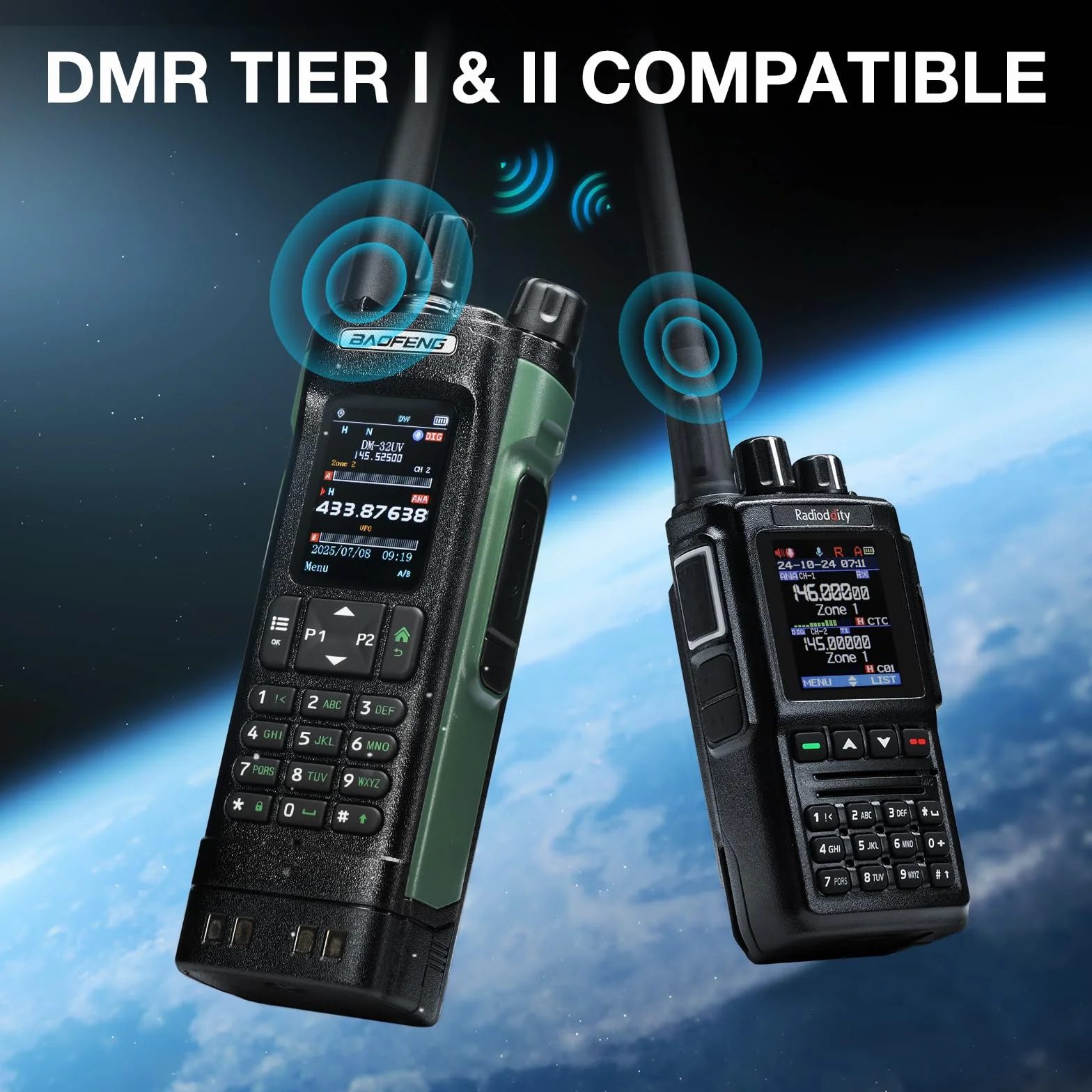 Radio BAOFENG DM-32UV DMR 10W portatile UHF/VHF/AM/FM con GPS e APRS digitale, doppio slot Tier II, display 2", 4000 canali, zielona