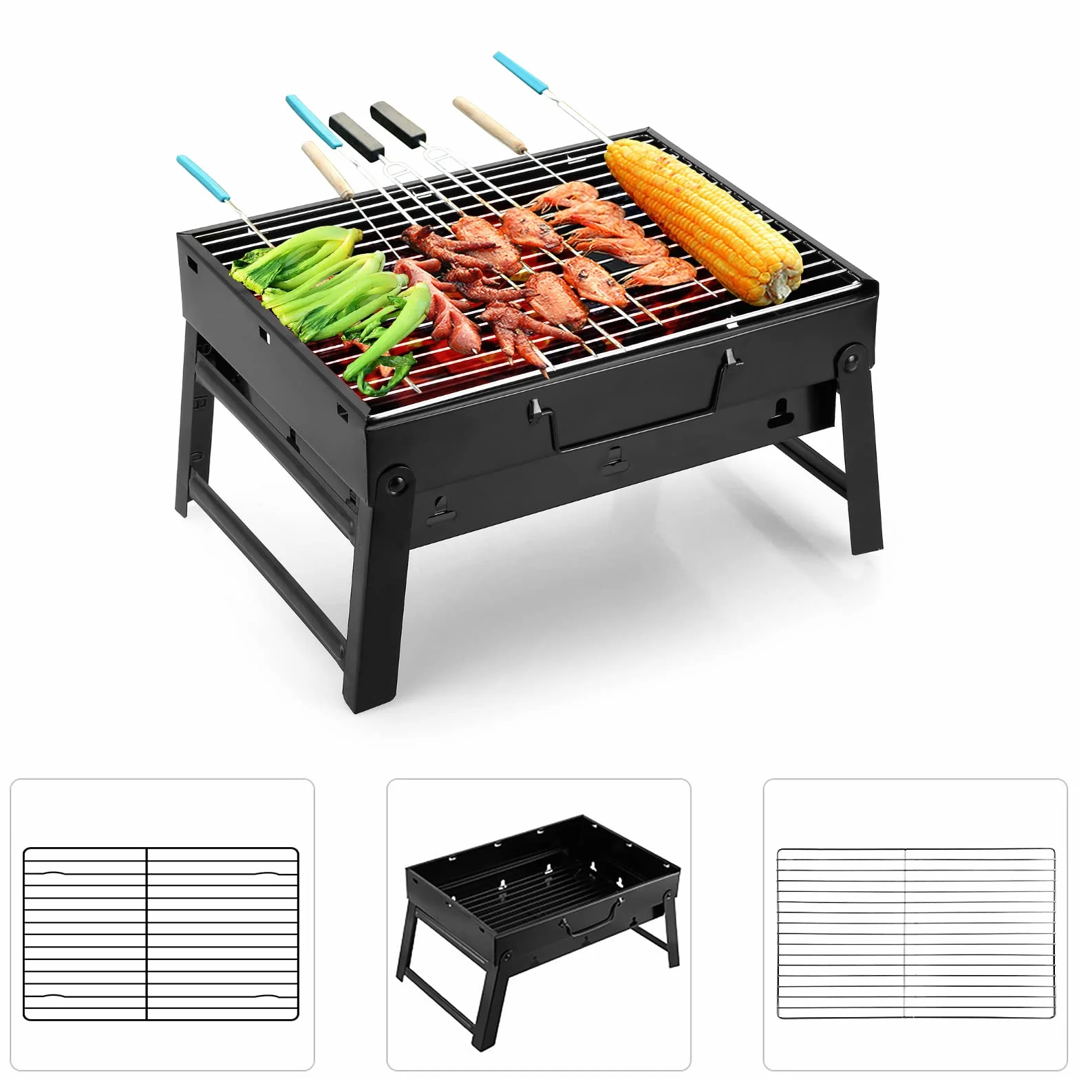 Uten Barbecue a Carbonella Portatile Pieghevole 2-6 Persone Acciaio Inossidabile