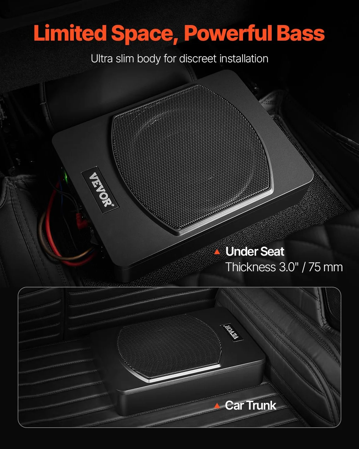 VEVOR Subwoofer auto 240 W 254 mm sottile sotto il sedile con amplificatore integrato