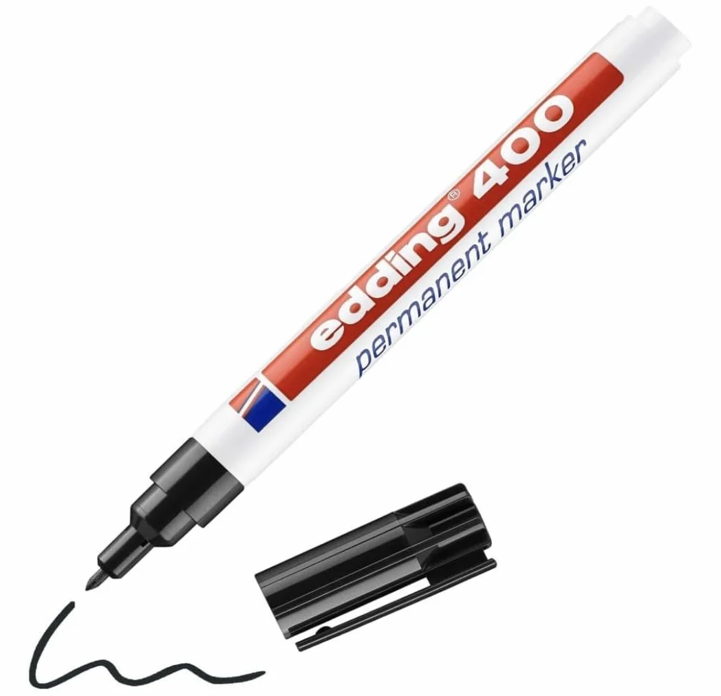 Edding 400 Pennarello Indelebile Nero Punta Fine 1mm Marcatore Permanente Impermeabile per Plastica Vetro Metallo Legno