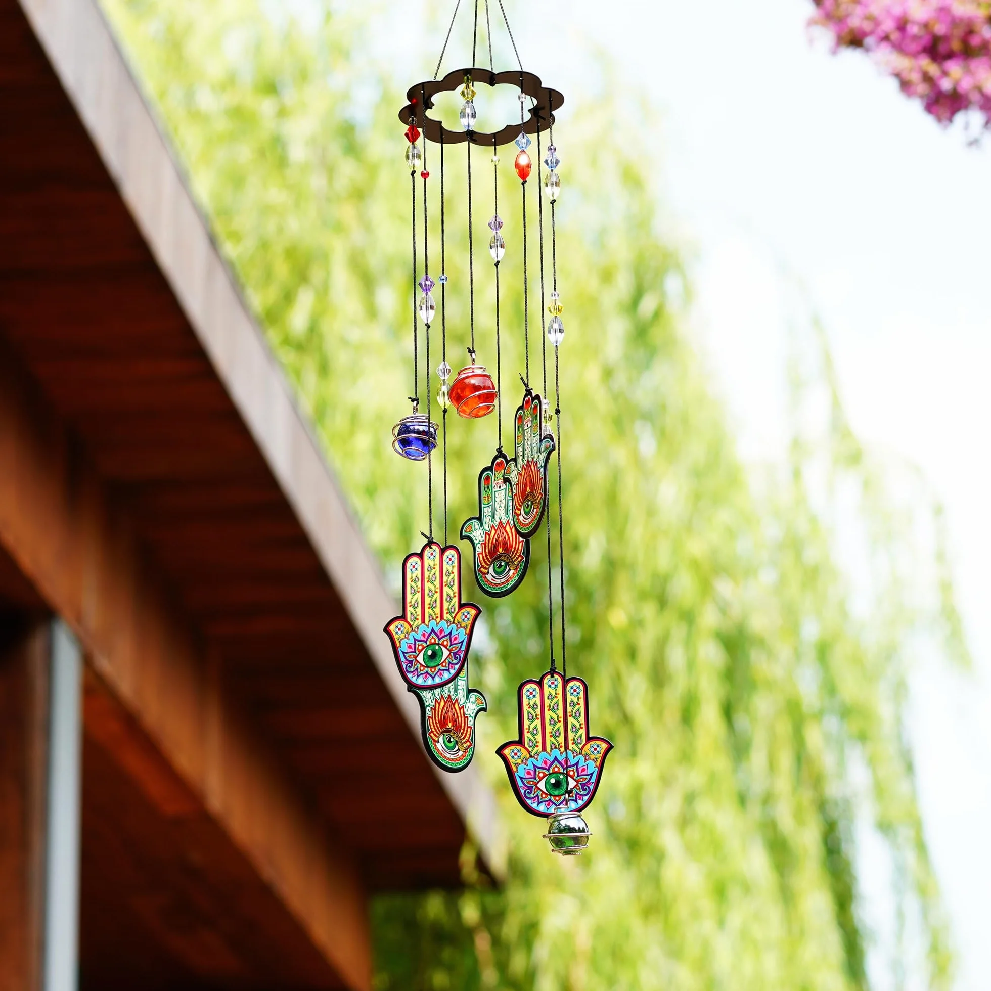 YUFENG - Scacciapensieri con mano di Hamsa, portafortuna, 38,1 cm, decorazione in vetro metallico per casa e giardino
