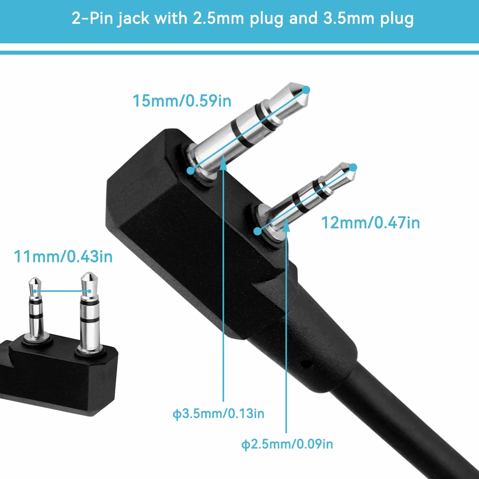 Agatige Cuffia Radio Militare PTT Bidirezionale Walkie Talkie Adattatore U94 Spina Mobile 2 Pin 7,0 mm Push to Talk per Ken-wood Bao-feng
