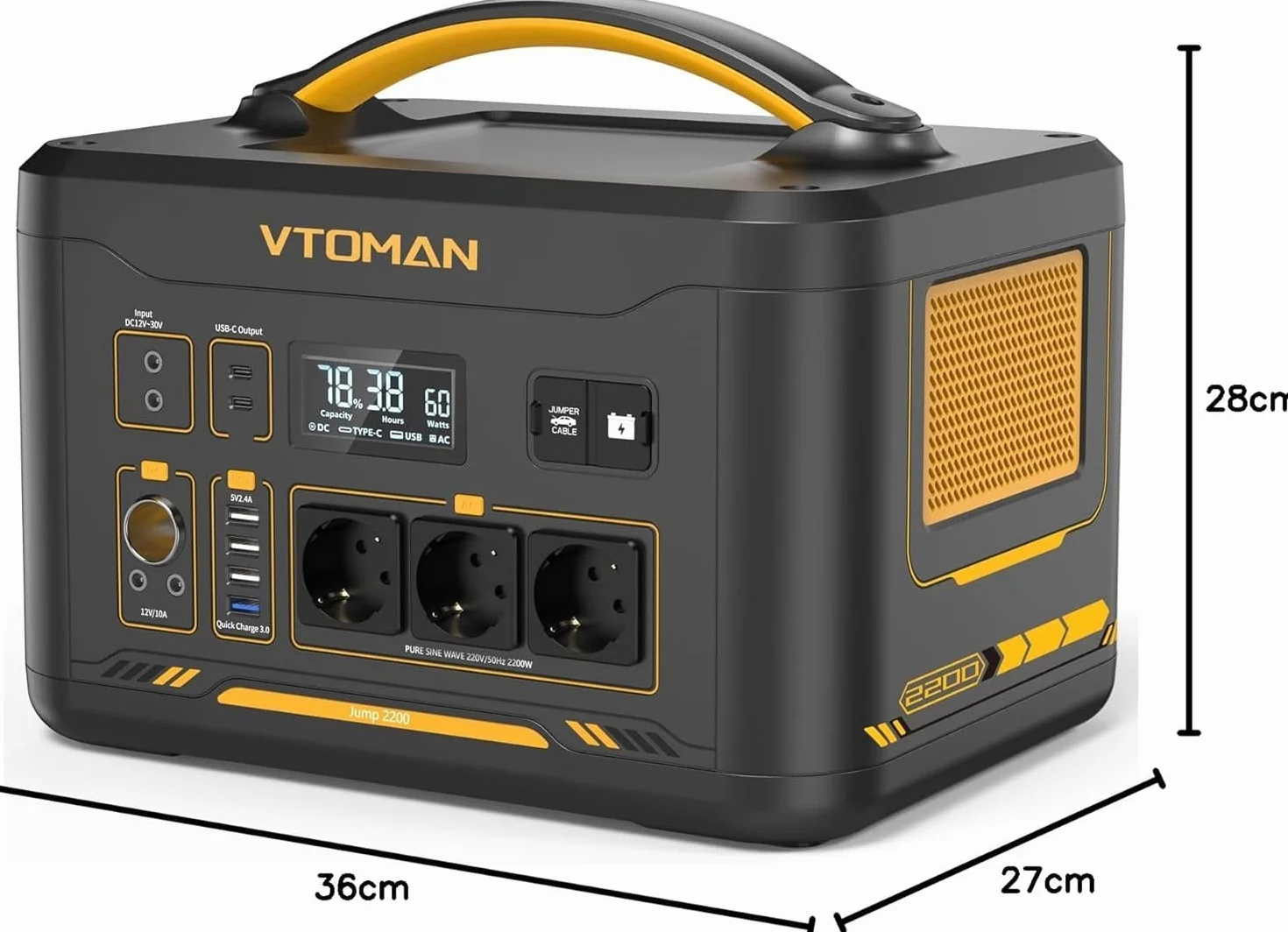 VTOMAN Jump 2200 Centrale Elettrica Portatile da 2200W, Generatore Solare da 1548Wh con Capacità Espandibile, con Avviatore, Potenza in Ingresso Potenziata a 400W