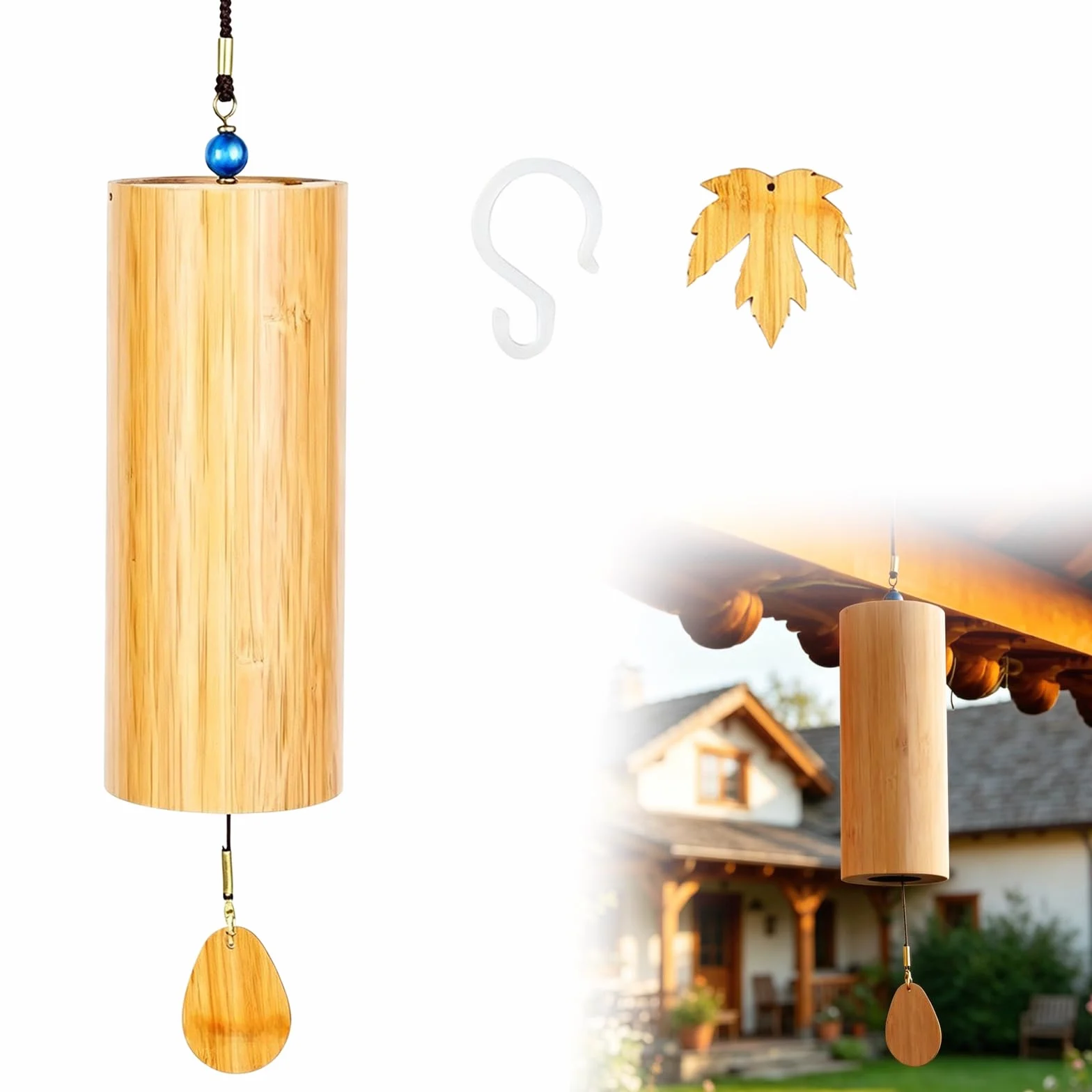 Campanello a vento in bambù giapponese Zen, campanelli a vento in bambù, per meditazione di guarigione del suono, per esterni, yoga, meditazione, giardino, terrazza, balcone