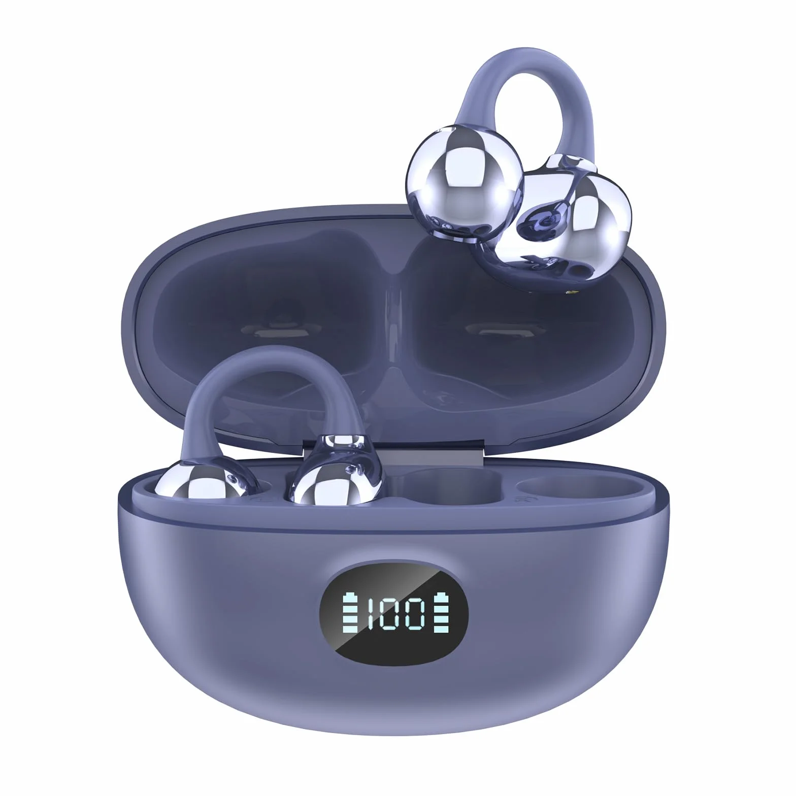 Cuffie Bluetooth 5.4 Ultraleggero 4.3g LED Schermo Design Aperto Stereo HiFi On Ear 50 ore IPX5 Clip Orecchio Wireless