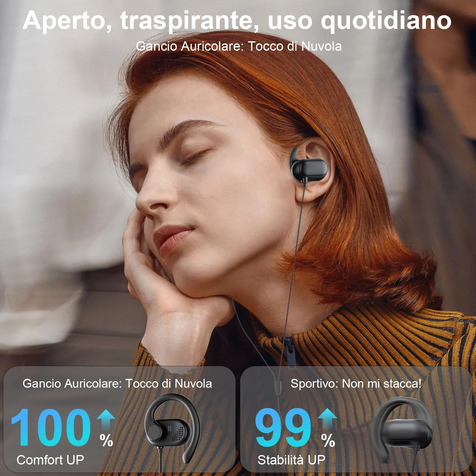 Open Ear Cuffie USB C Sport Gancio Regolabile Microfono Controllo Volume per Samsung Galaxy S26 Ultra S25 S24 S23 A56 A16 A17, iPhone 17 16 15, Pixel 10 9 8 Nero