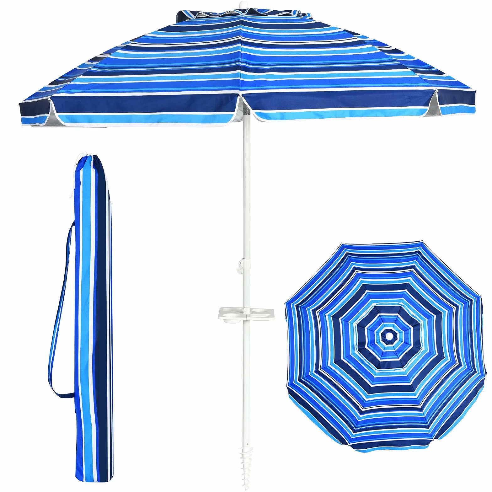 GYMAX Ombrellone da Spiaggia Inclinabile, Protezione Solare 50UV+, Ombrello Portatile con Borsa, a 8 Stecche, Ideale per Spiaggia, Campeggio, Eventi Esterni