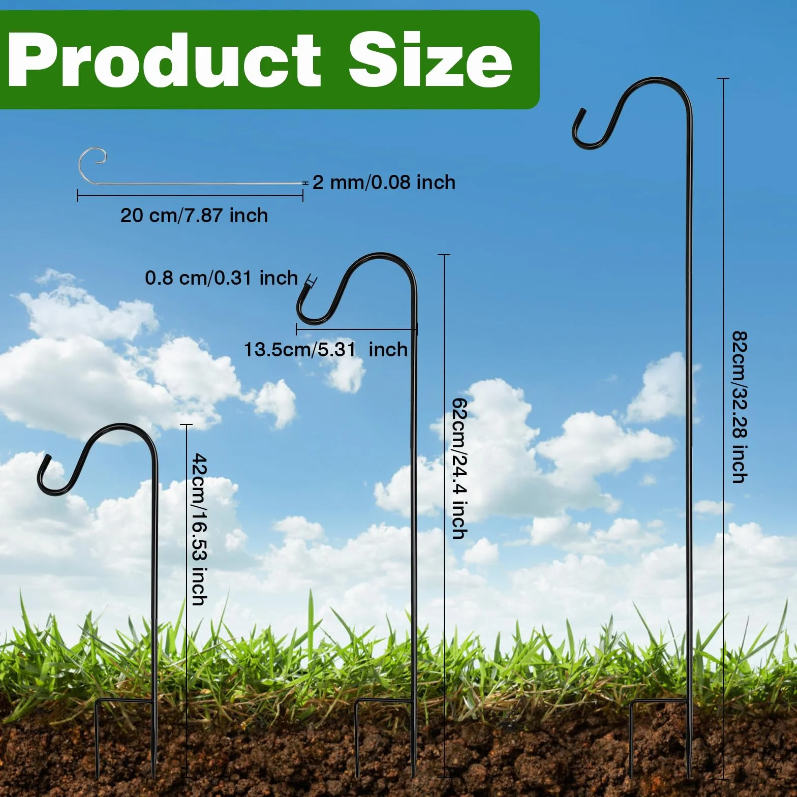 Ganci da Pastore da Giardino 81.5cm Regolabile in Metallo 4 Ganci 20cm Esterni