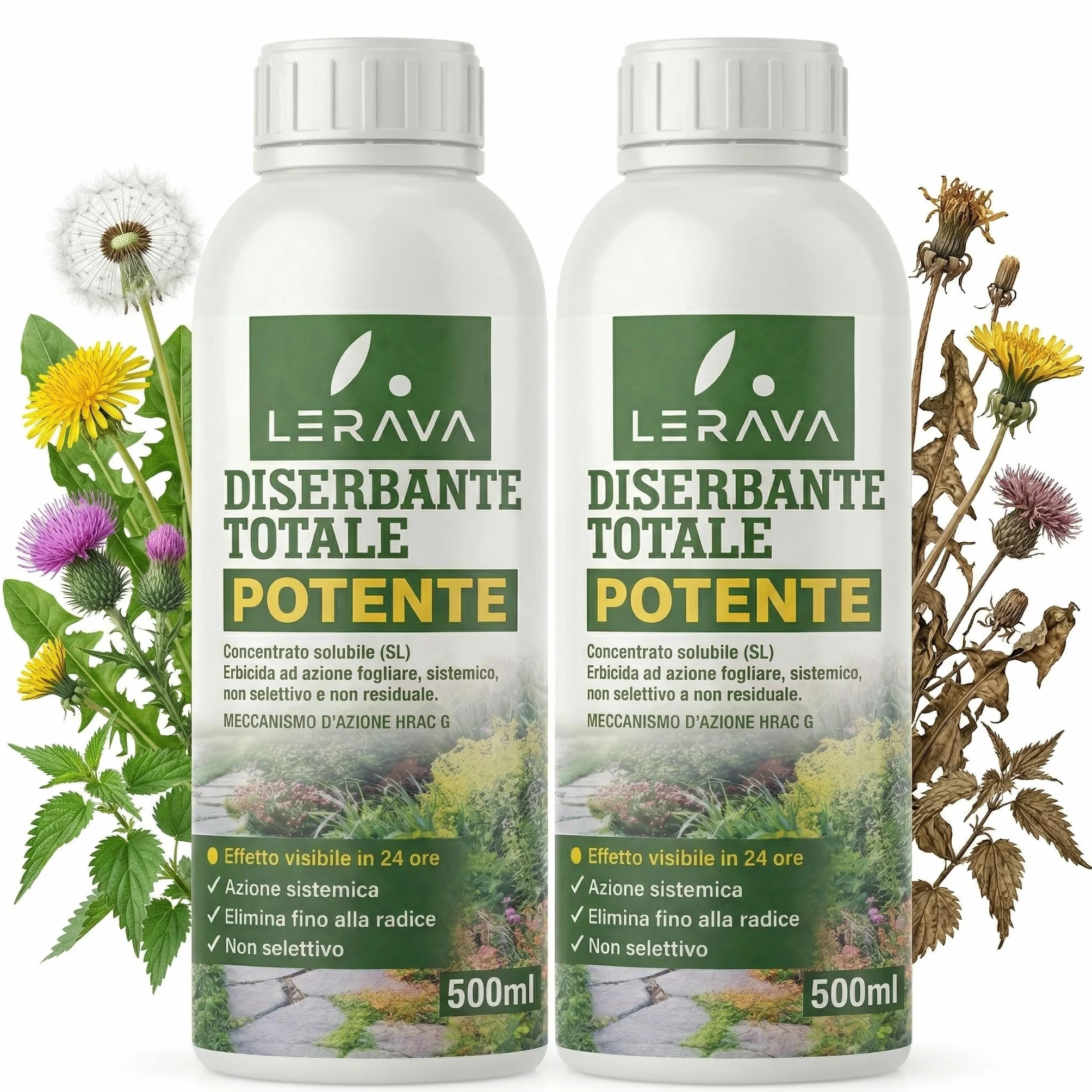LERAVA® Diserbante Totale Potente (2x500 ml) - Glifosato erbicida contro erbacce