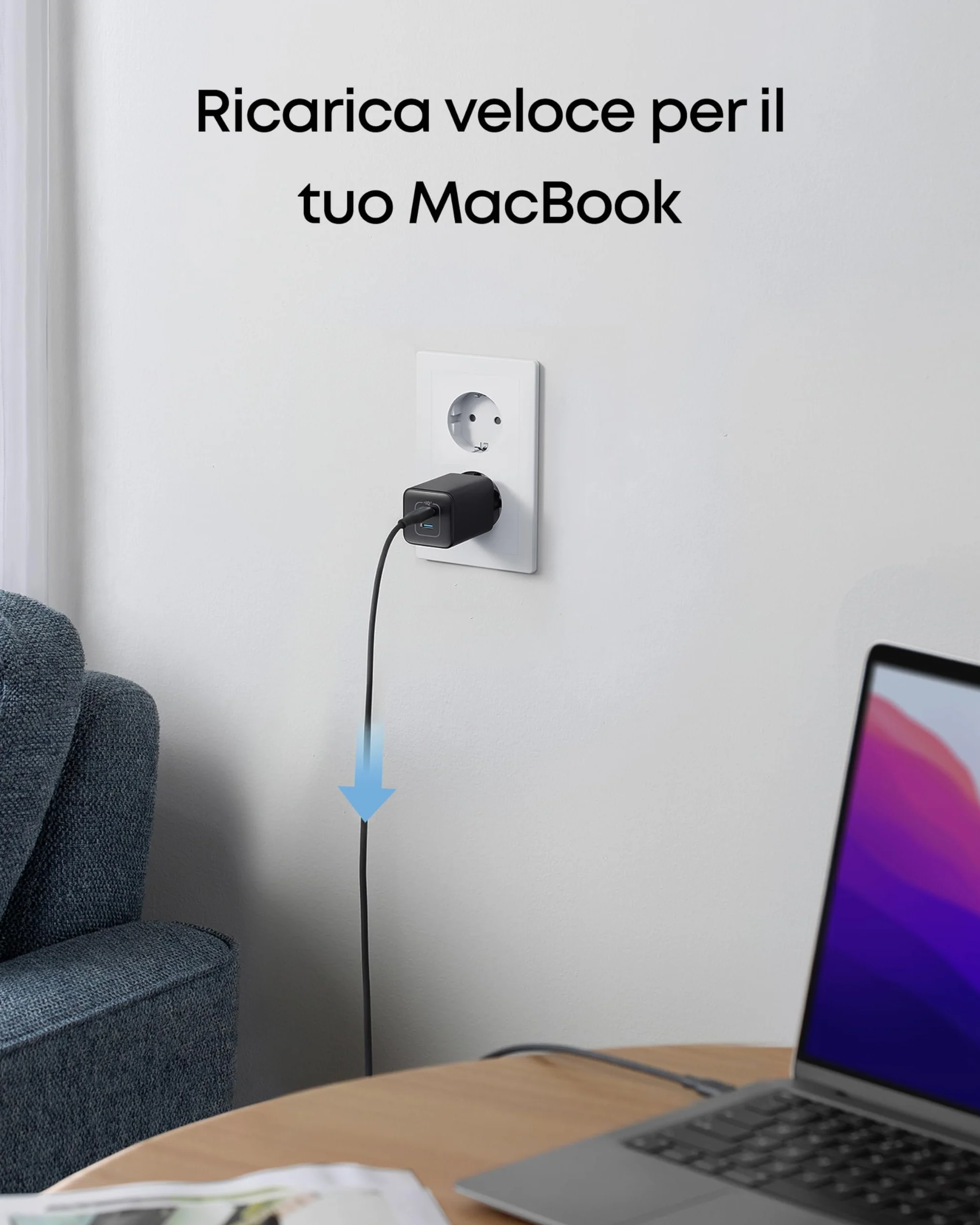 Anker Caricatore USB C 47 W 523 Nano 3 Compatto 2 Porte GaN per iPhone 17 Pro Max Air/Serie 16-12 iPad Samsung Galaxy S25 Google Pixel