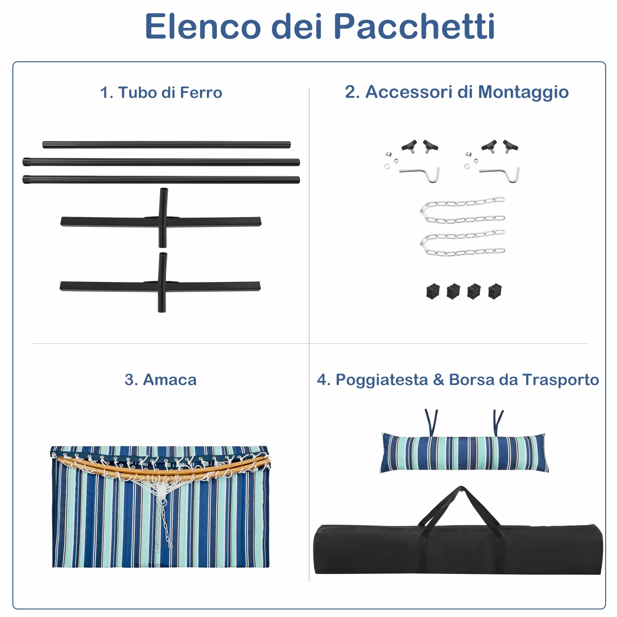 Yaheetech Amaca da Giardino Esterno Doppia in Telo Cotone con Supporto Acciaio Portata 216 kg Blu