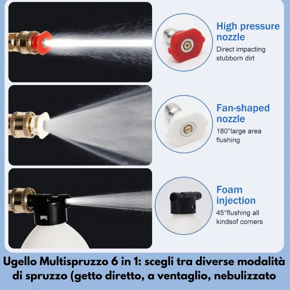 Idropulitrice Portatile a Doppia Batteria 48V Max | 90 Bar di Pressione con Ugello Multispruzzo 6 in 1