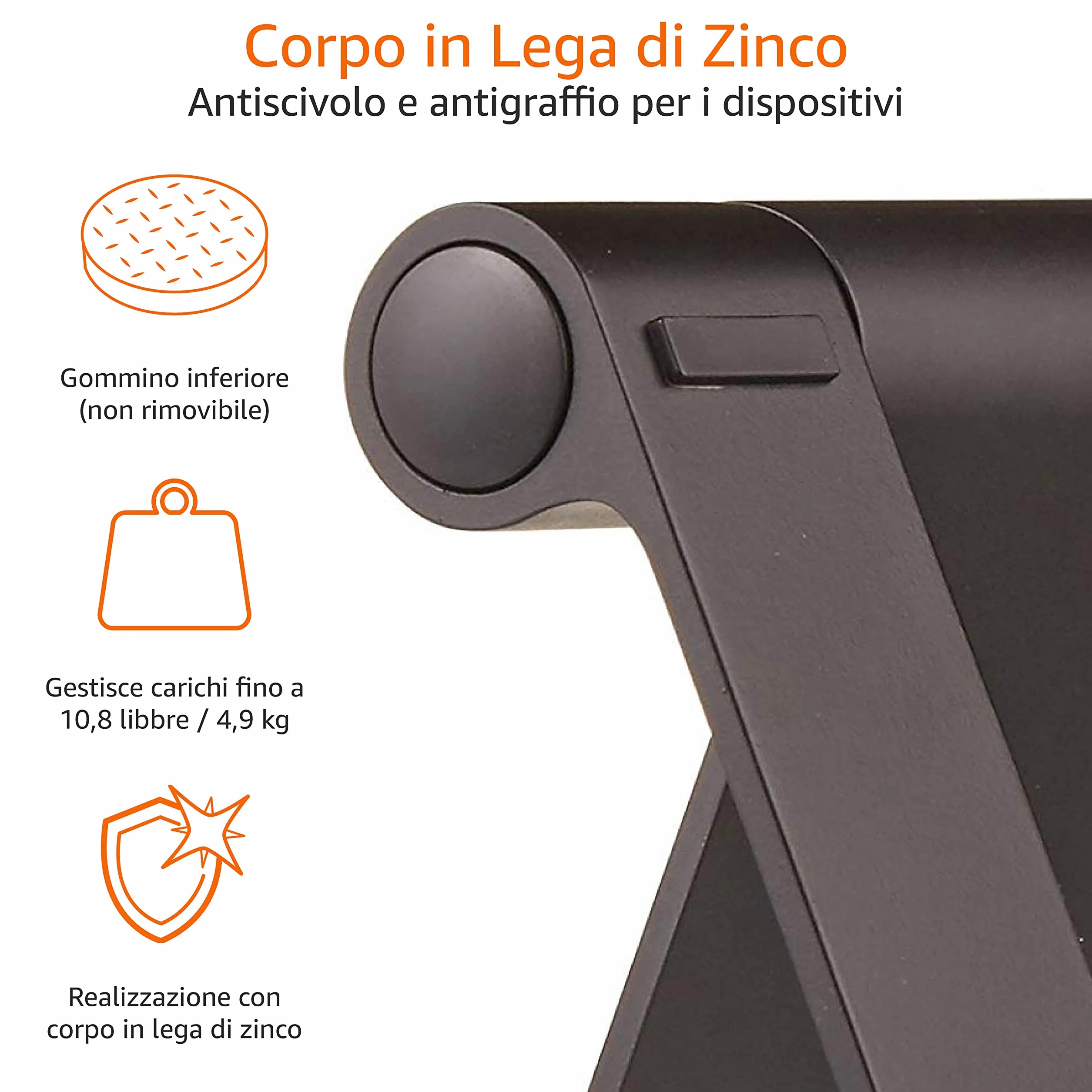 Amazon Basics Supporto portatile inclinabile per tablet, lettori e-book, telefoni, Nero