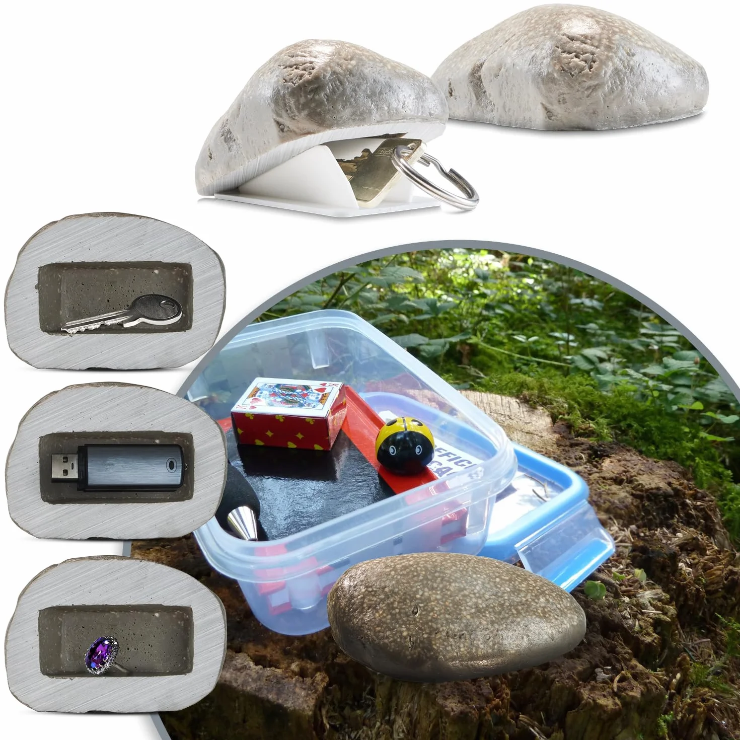 COM-FOUR® Finta Pietra Chiave Pebblestone con Scomparto Segreto per Geocaching - Nascondiglio Chiave in Aspetto Pietra