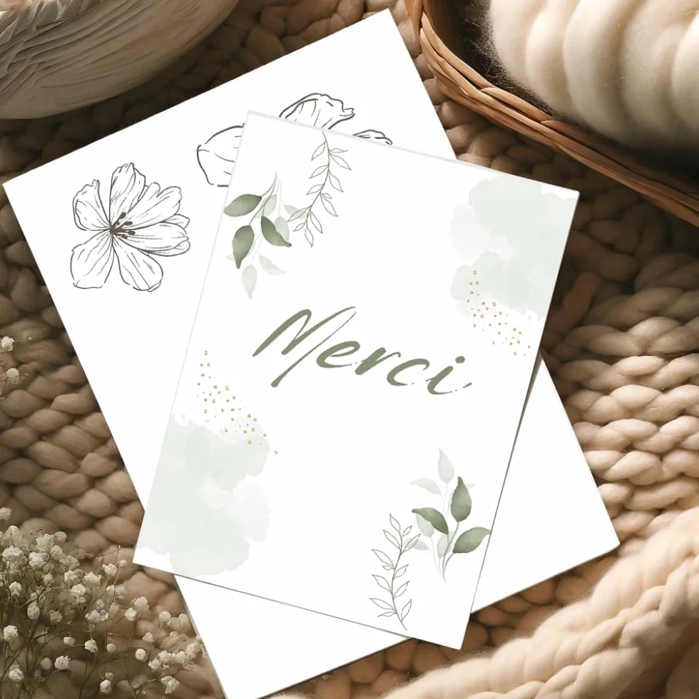 Set 10 biglietti ringraziamenti con buste stampate | Design FLORAL | Cartolina 10,4x14,8 cm | Ringraziamento matrimonio nascita compleanno