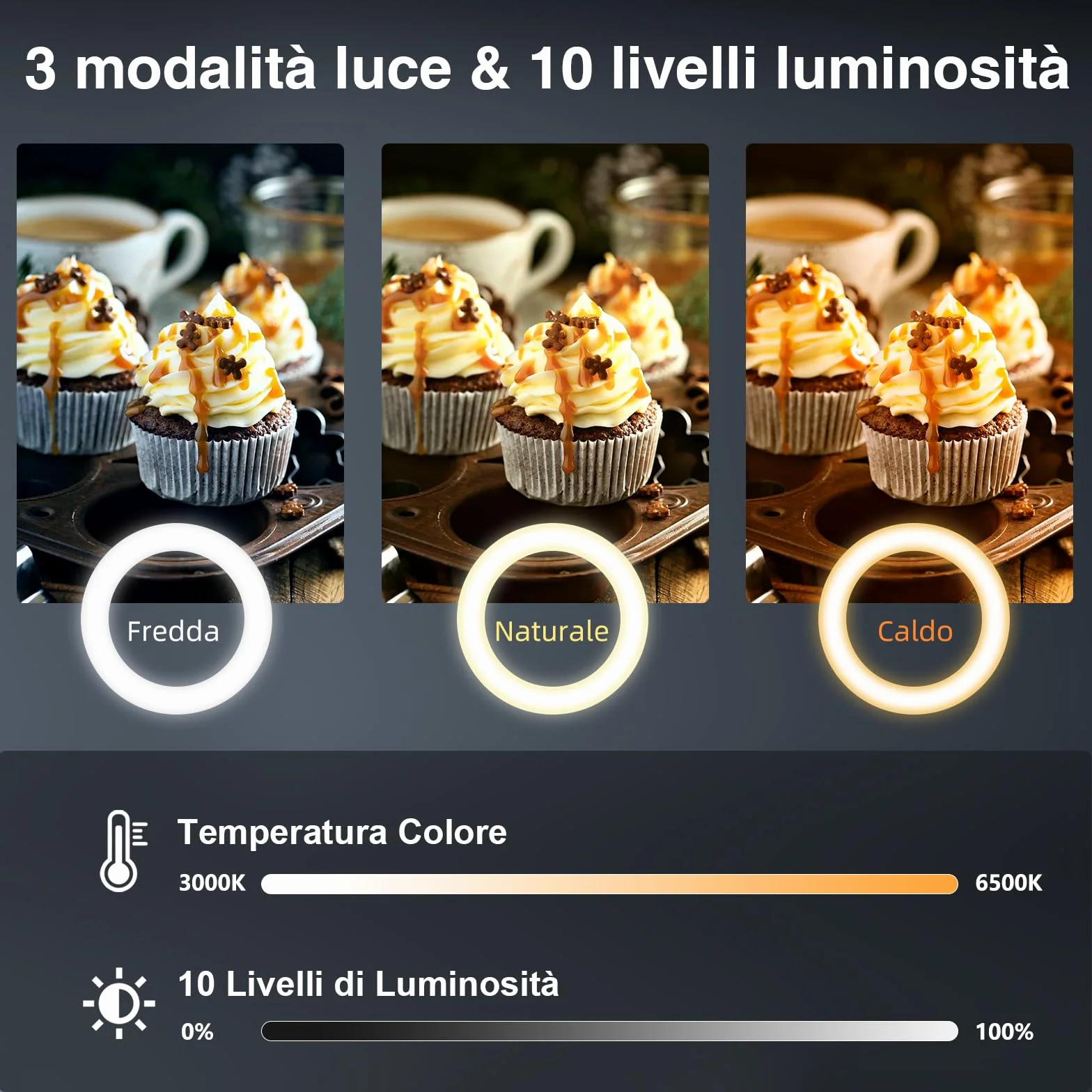 Evershop Ring Light 10" con Treppiede e Supporto Telefono, Luce LED Rotabile 360°, CRI>95