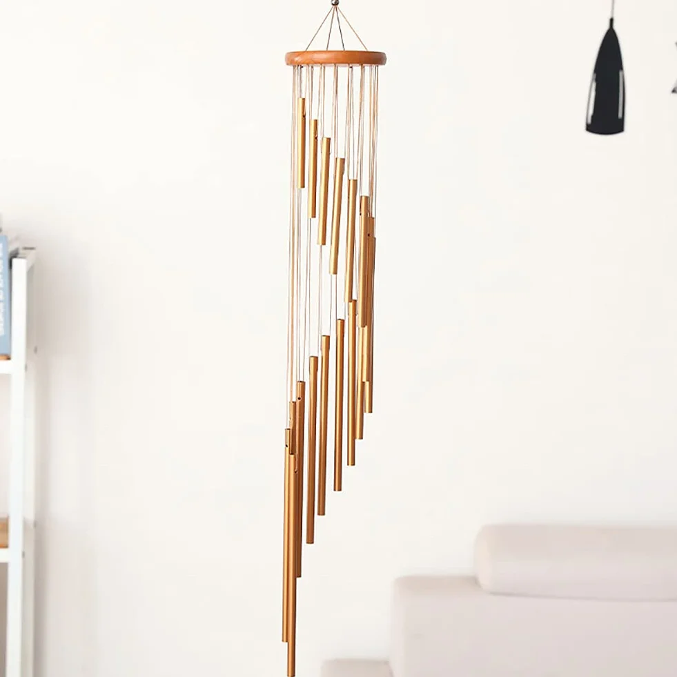 Alnicov Campanelli a vento per esterni, campanelli a vento commemorativi, 89 cm, con 18 tubi in lega di alluminio, per giardino, patio, casa e interni (dorato)