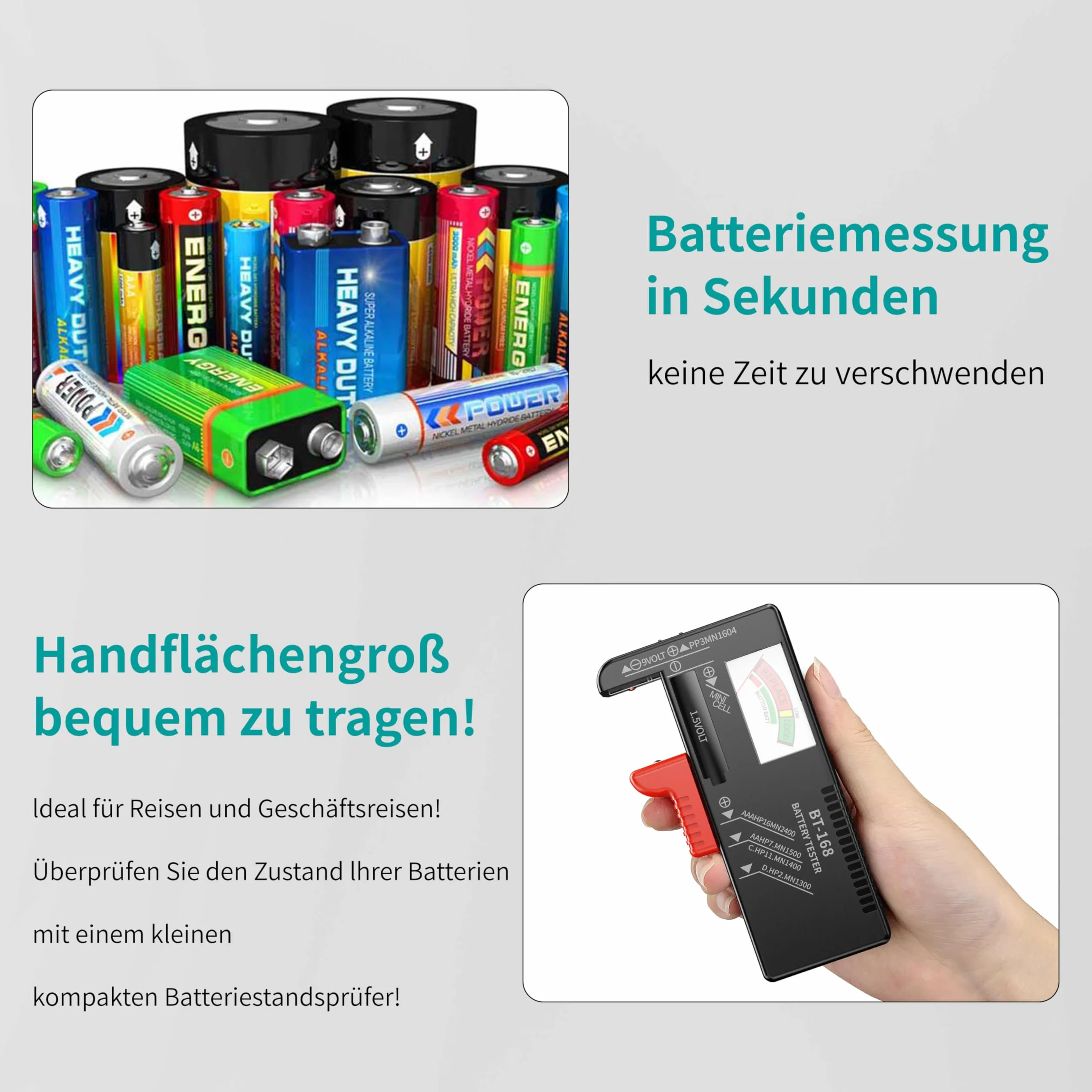 Dlyfull Tester per batteria universale AA AAA C D 9V, misuratore veloce per batterie 1,5V e a bottone