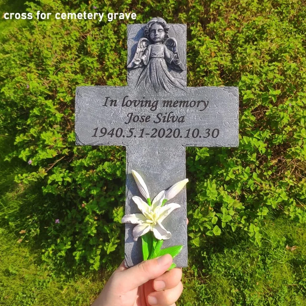 Croce commemorativa con pietre tombali, marcatori commemorativi personalizzati per lapidi cimitero pietre incise con qualsiasi messaggio, regali commemorativi all'aperto per qualcuno perduto, altezza