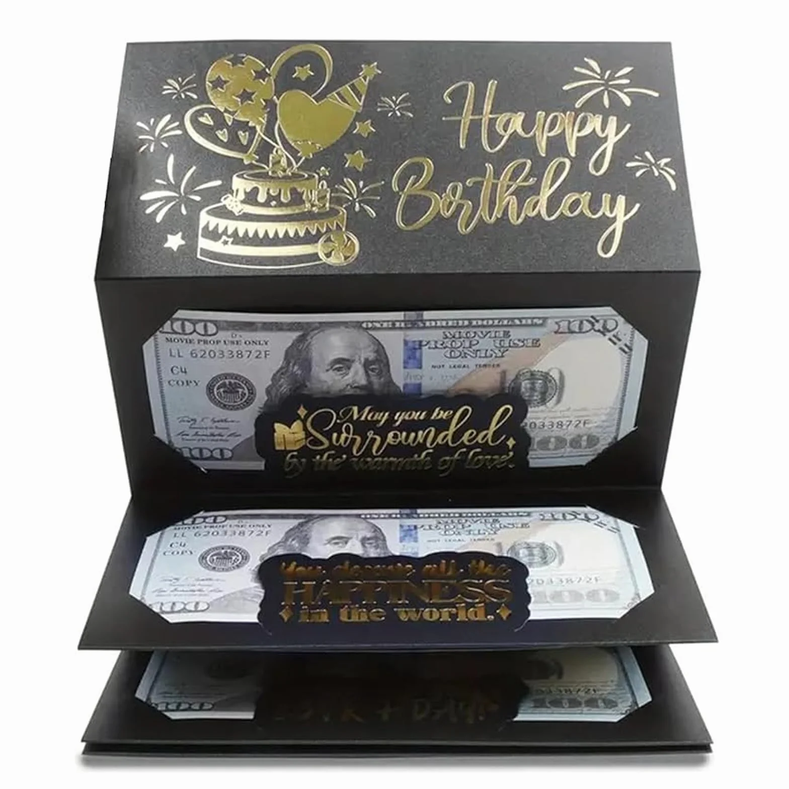 Biglietto Auguri Compleanno con Busta Nero Oro per Regali in Contanti Uomo Donna