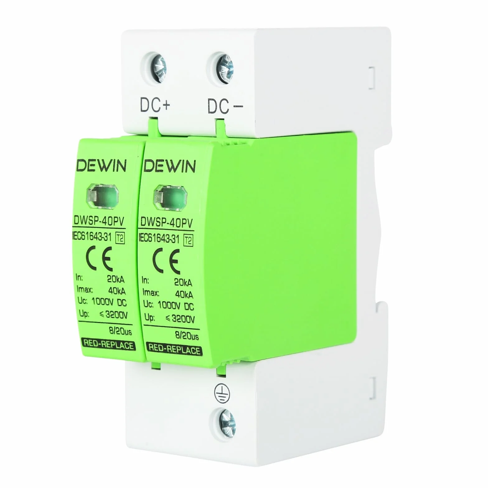 DEWIN Scaricatore di Sovratensione 2P 40KA DC 1000V Fotovoltaico Protezione Fulmini