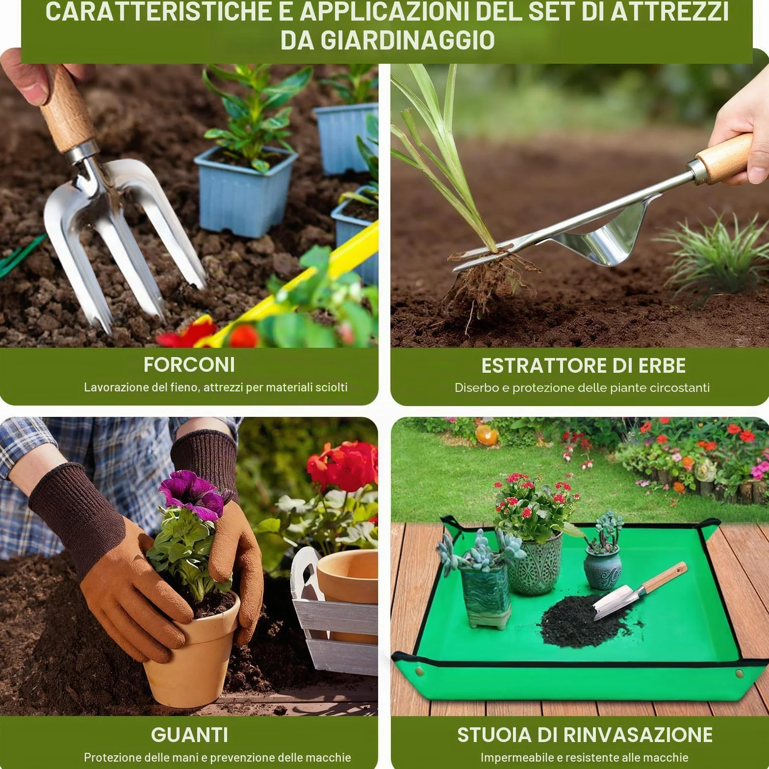 Kynup Set da Giardinaggio 9 Pezzi, Attrezzi da Giardino in Acciaio Inossidabile Antiruggine con Manici in Legno Ergonomici Antiscivolo – Ideale per Trapianti, Potatura e Set Giardinaggio Regali