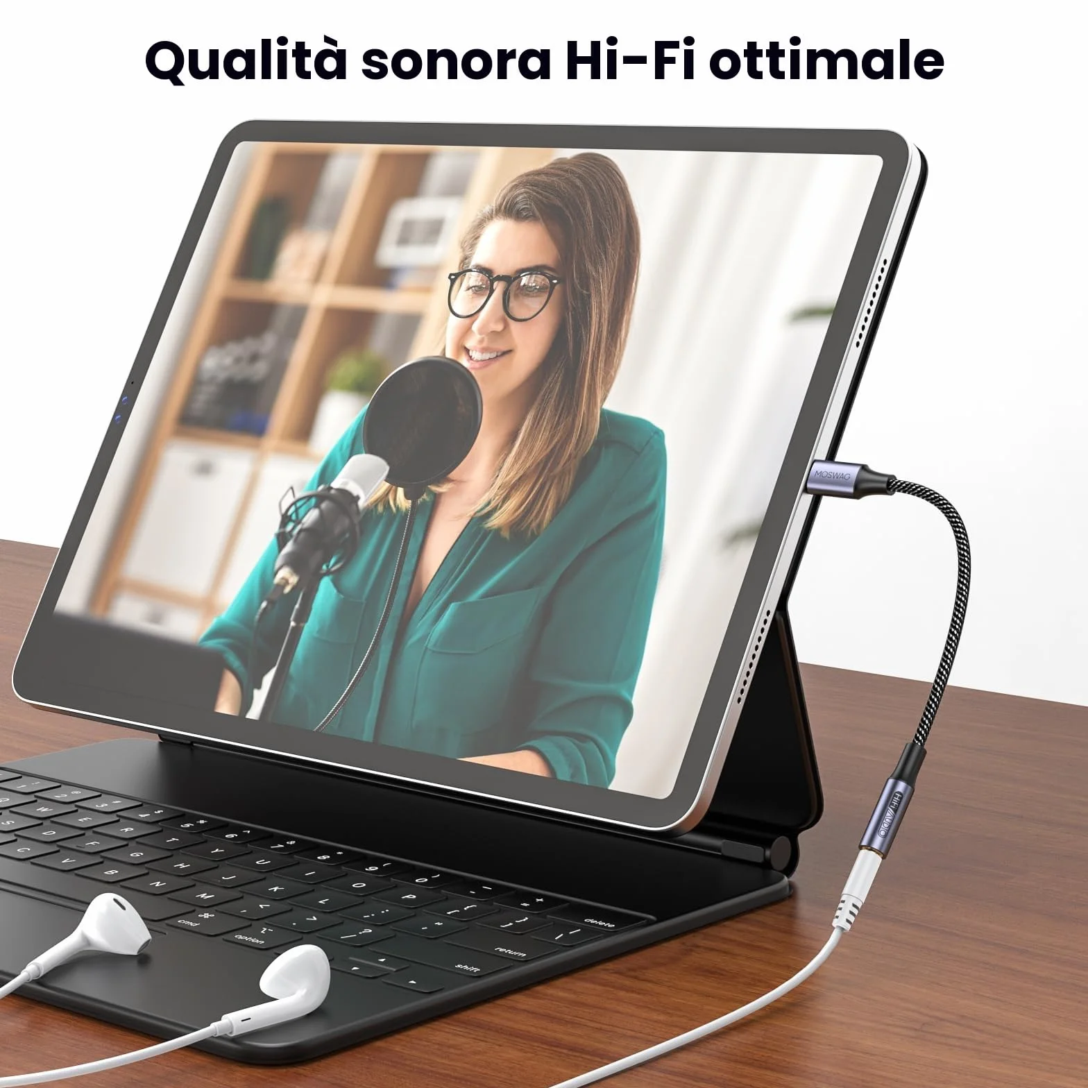 MOSWAG Adattatore per Cuffie USB C a 3.5 mm con DAC Integrato, Compatibile con iPhone 17 Pro Max Air Samsung Galaxy S26 S25 S24 XIAOMI Google Pixel
