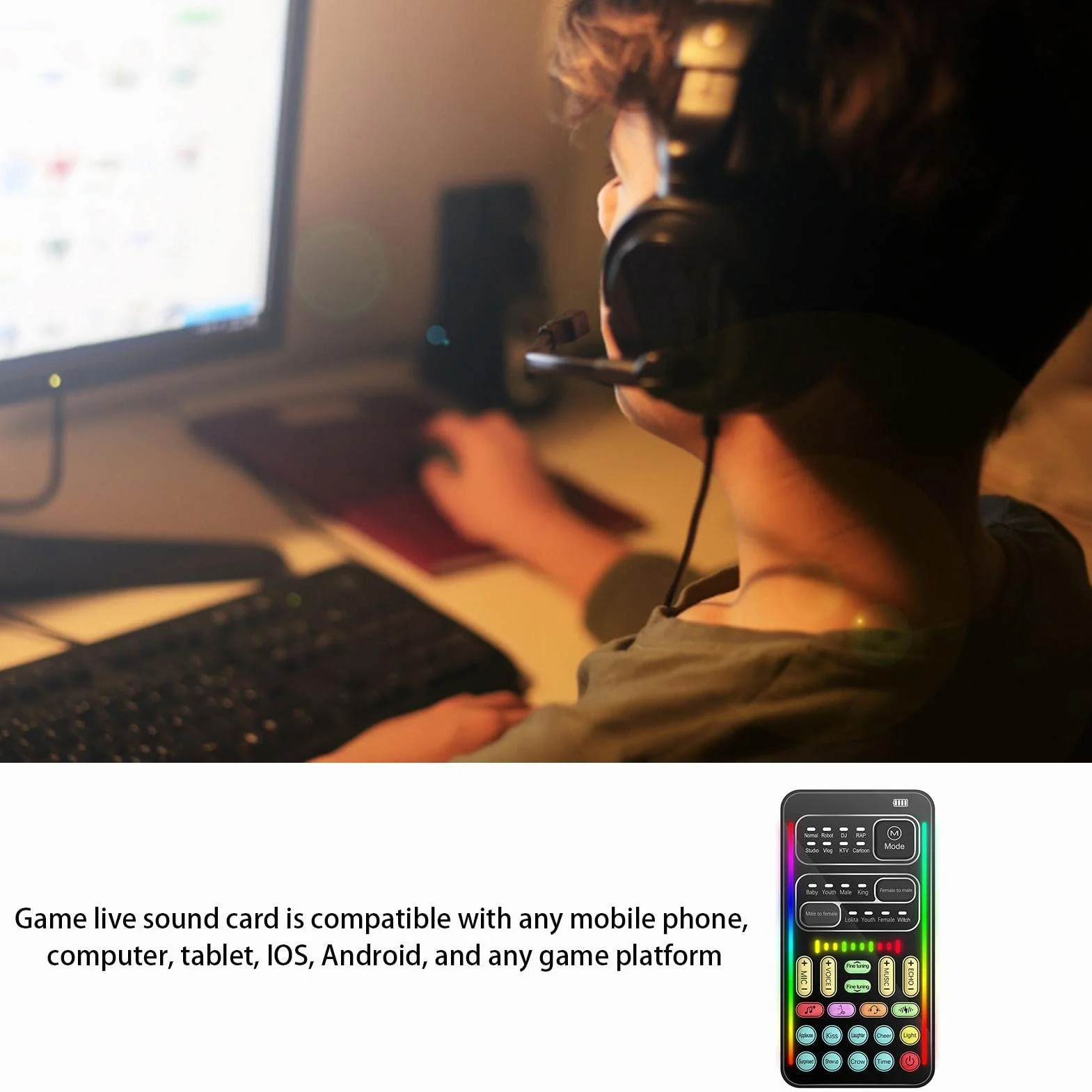 Cambia Voce Microfono Mini, Effetti Sonori Portatile 8 Suoni per Giochi Karaoke Streaming
