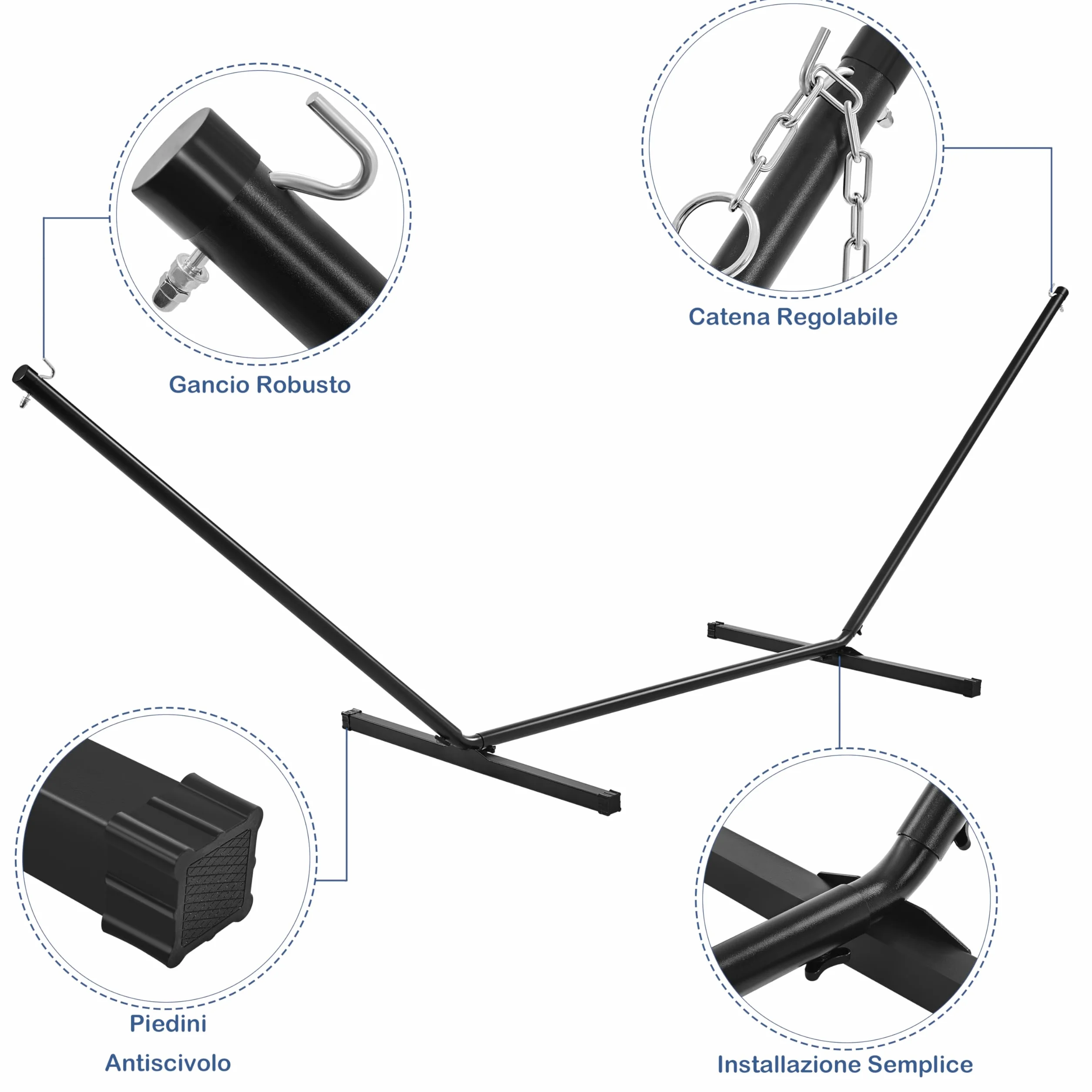Yaheetech Amaca da Giardino Esterno Doppia in Telo Cotone con Supporto Acciaio Portata 216 kg Blu