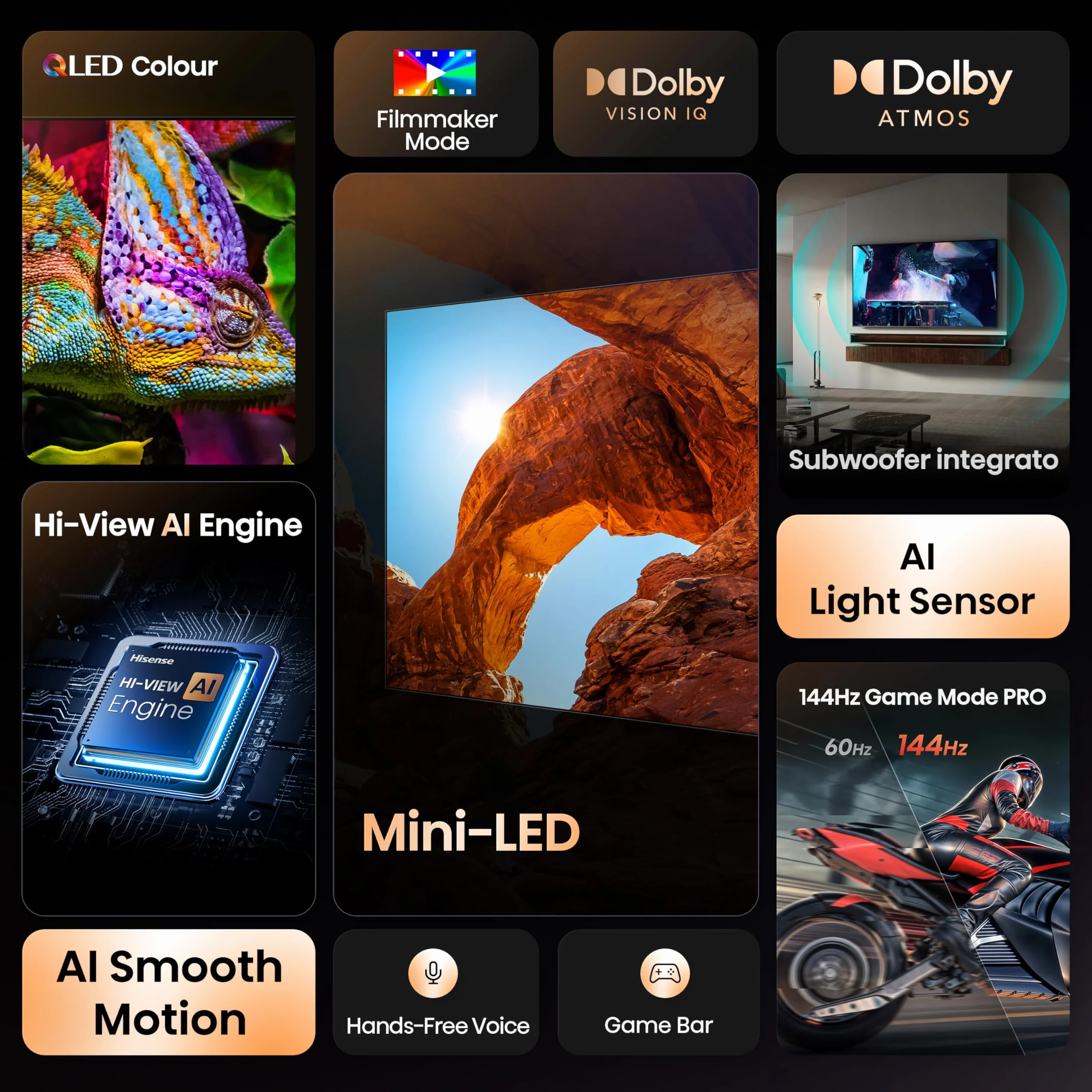 Hisense 50" Mini-LED 4K Smart TV 50U72Q 144Hz Dolby Vision IQ HDR10+ Game Mode PRO Dolby Atmos 2.1