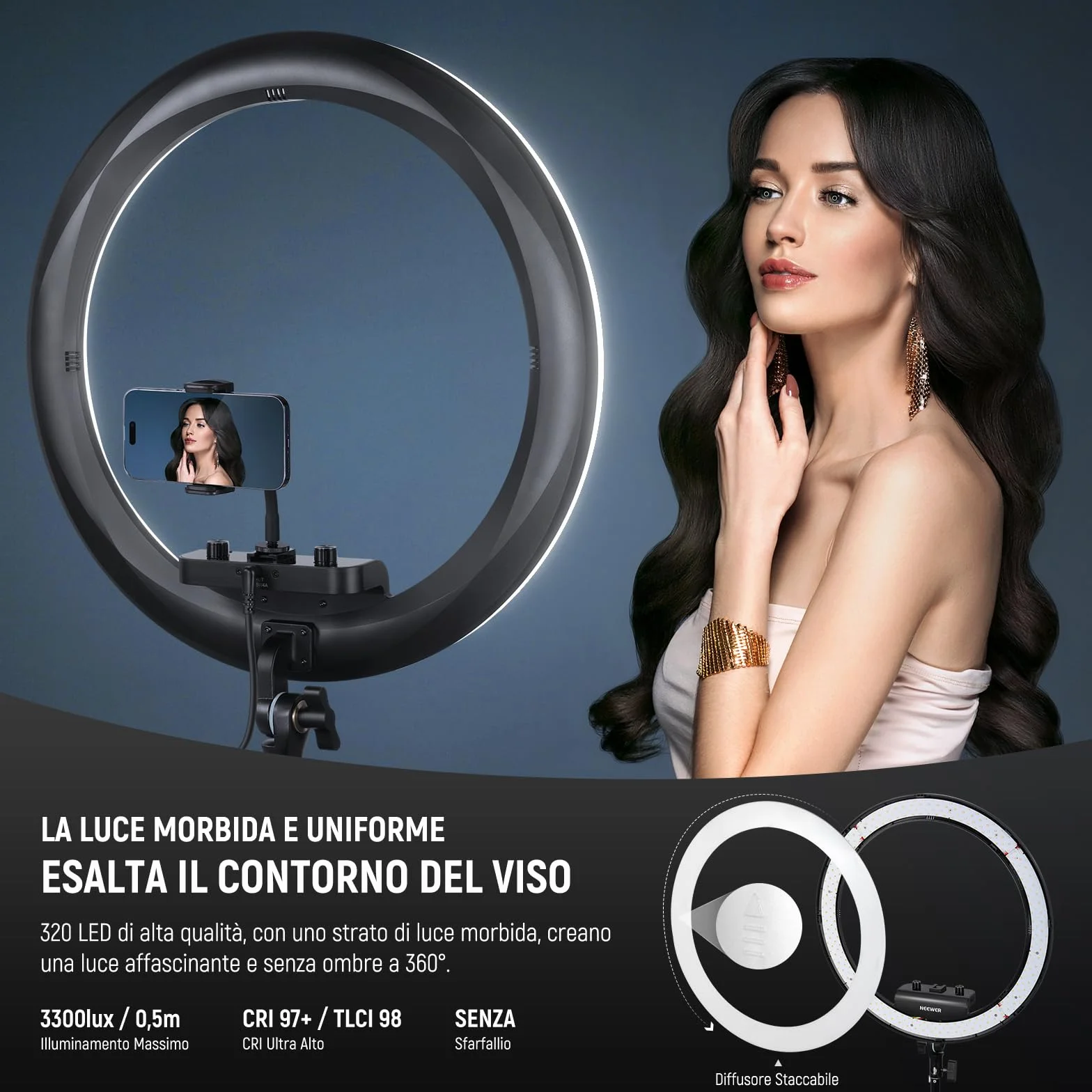 NEEWER RP18B Pro Luce Anulare Professionale 45W 2900K-7000K TLCI98 Illuminazione Morbida