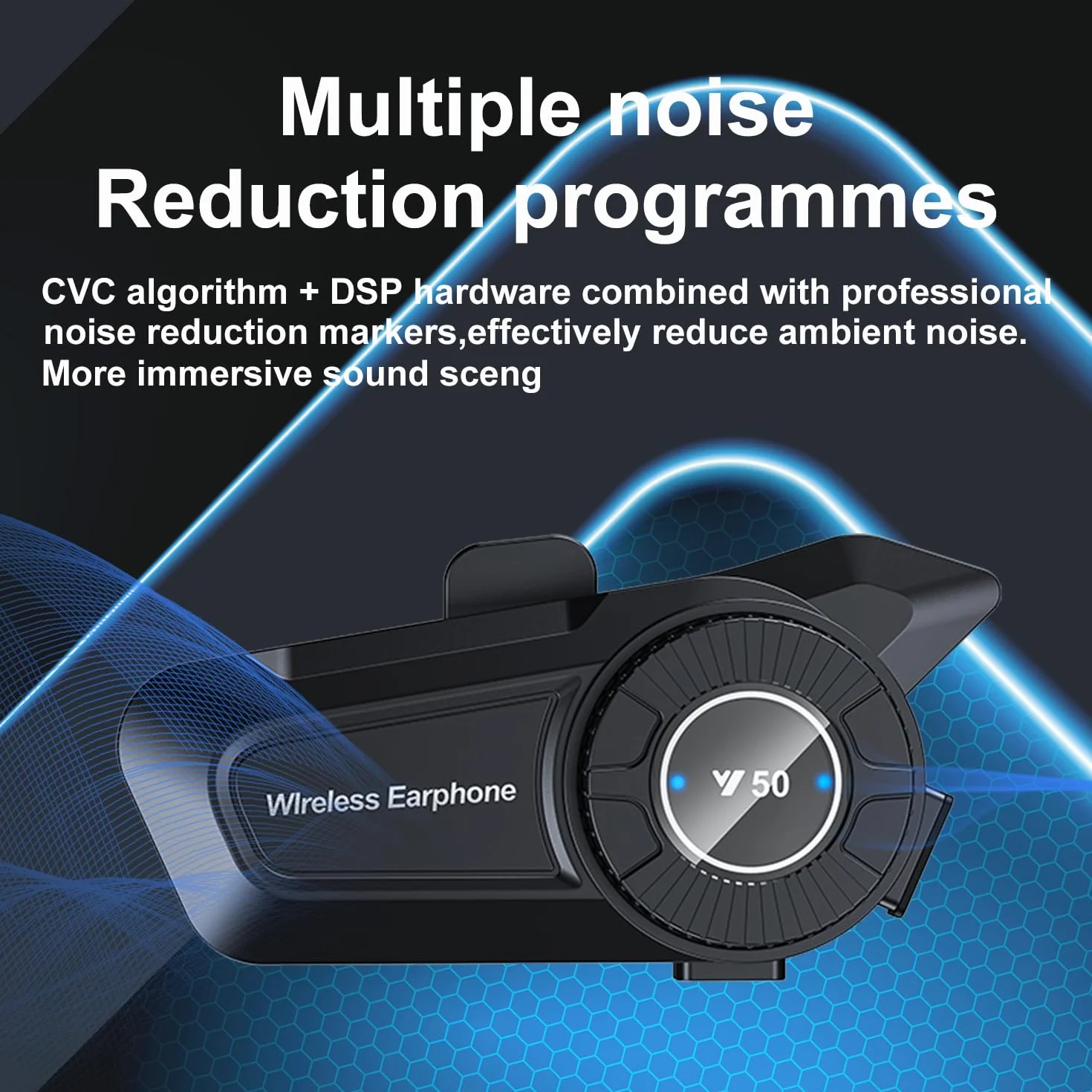 Auricolare per Casco Moto Wireless 5.3 Impermeabile IPX6 Cancellazione del Rumore Y50