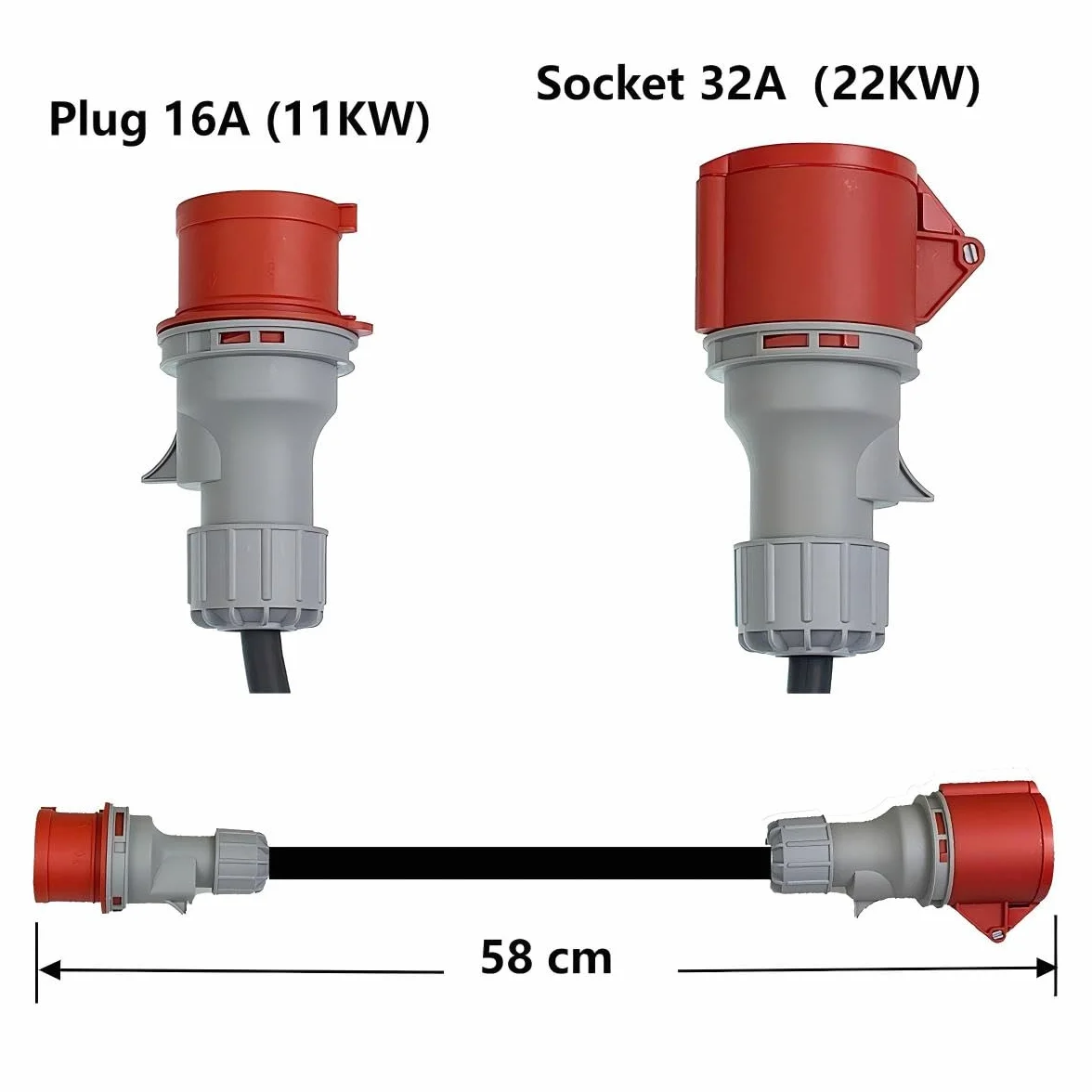 CEE Adattatore da spina 16A a presa 32A con copertura protettiva, trifase, 5 poli, protezione IP44 contro acqua e polvere, portatile, adatto per uso industriale e domestico (16-32)