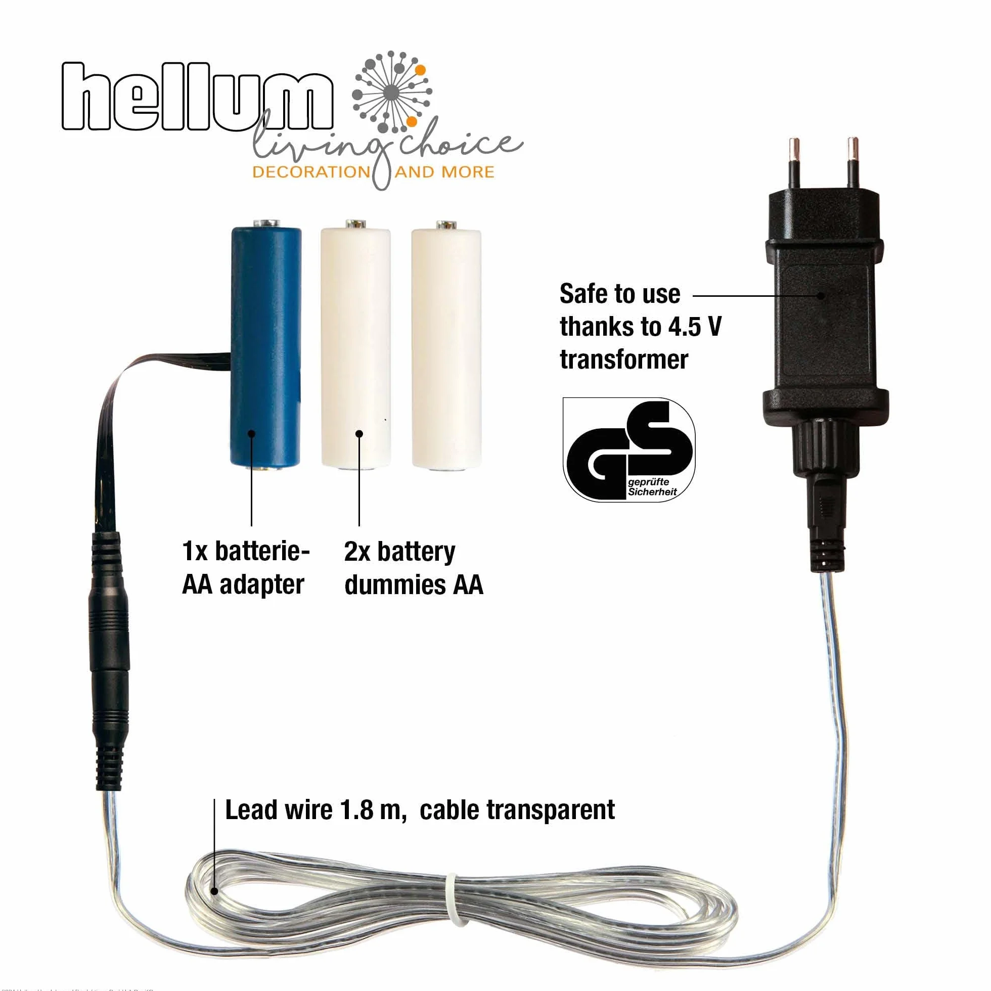 Hellum Adattatore per batterie AA 3x 3V 230V cavo 1,8 m 3 pezzi
