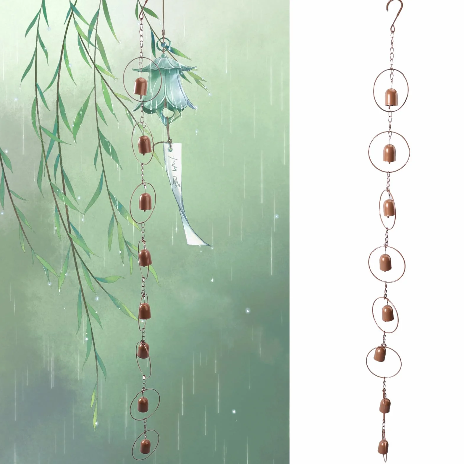 Campanella da Pioggia da Appendere in Metallo Campana Decorativa Musicale Feng Shui per Grondaia