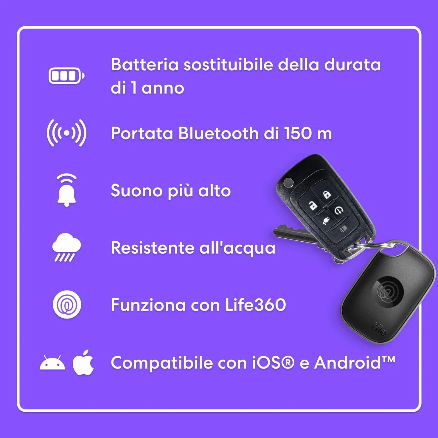 Tile by Life360 Pro Bluetooth Tracker for Keys, Bags, iOS Android, 1-Pack (Nero)