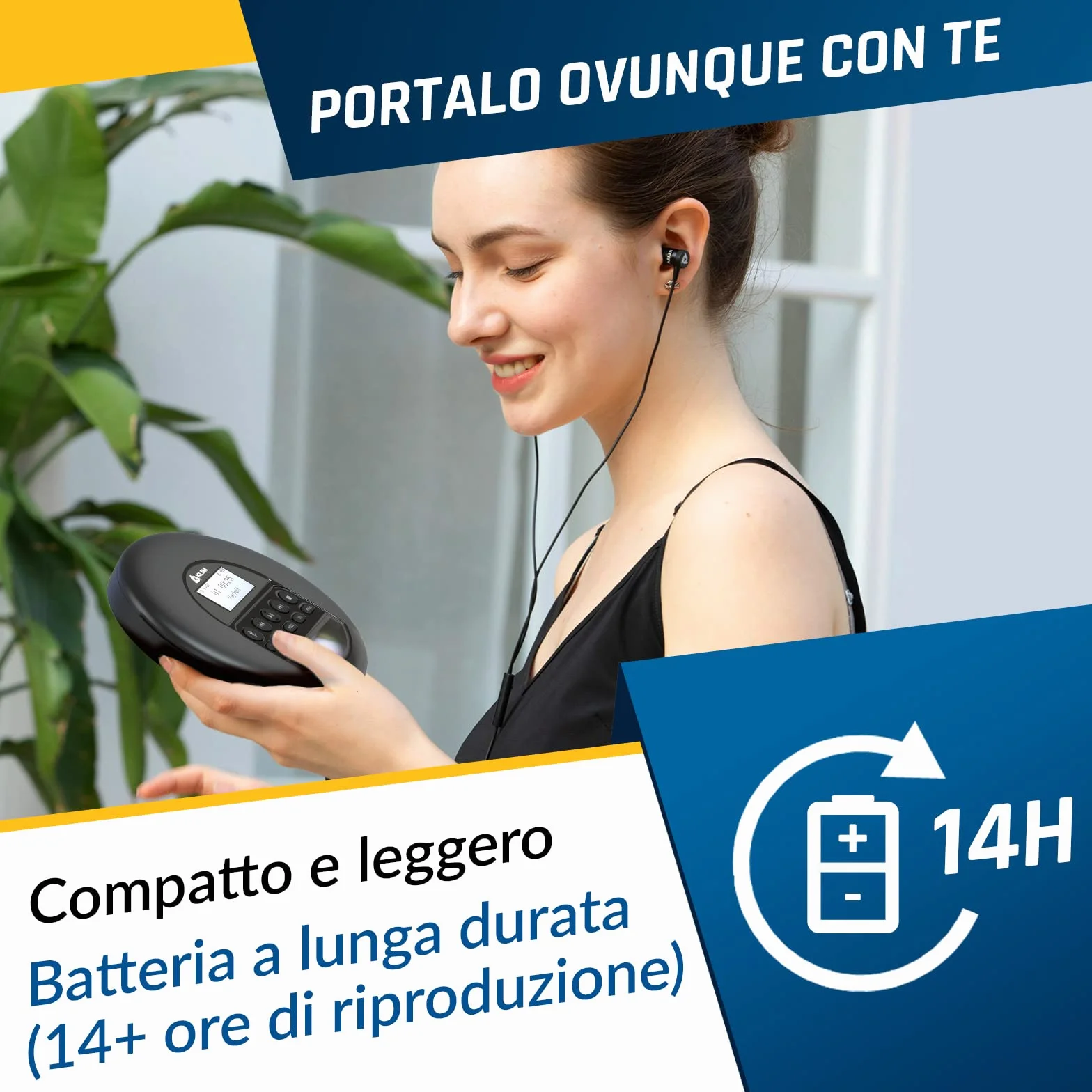 KLIM Nomad Lettore CD Portatile Bluetooth Radio FM MP3 SD