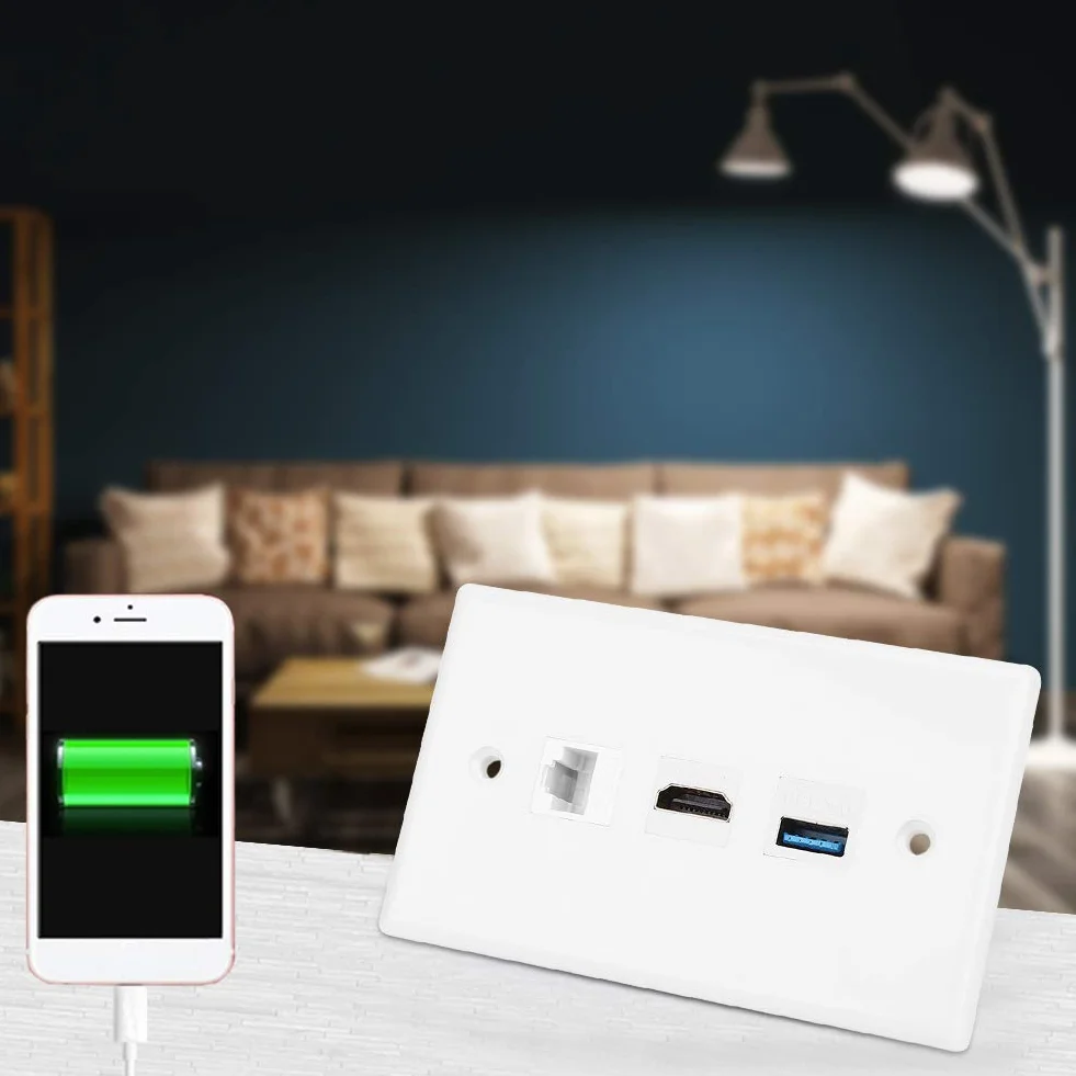 Piastra a muro Ethernet Cat6 HDMI USB 3.0 Pannello portatile multiplo