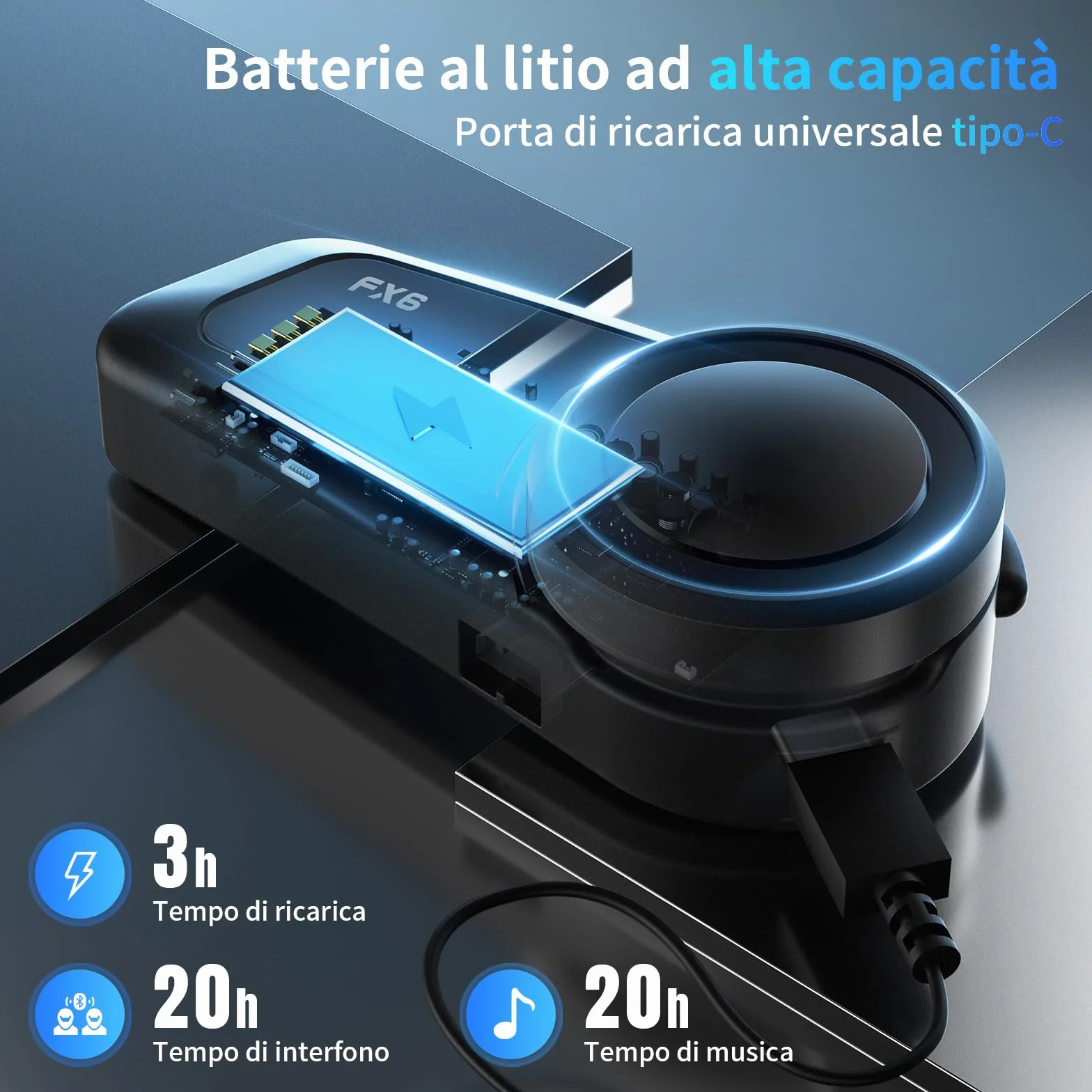 Fodsports FX6 Interfono Moto Coppia, Auricolari Bluetooth Casco mit FM Radio, 1000M Comunicazione 2-6 Motociclisti, IP65, Riduzione Rumore