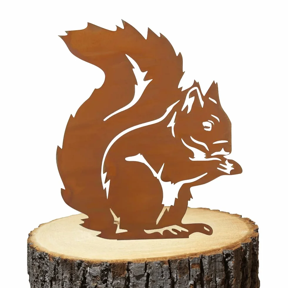 Voarge Uccelli Arrugginiti Scoiattolo, Uccello in Metallo Albero Spina per Legno Recinzione Figurine Decorazione Giardino (Ferro Scoiattolo)
