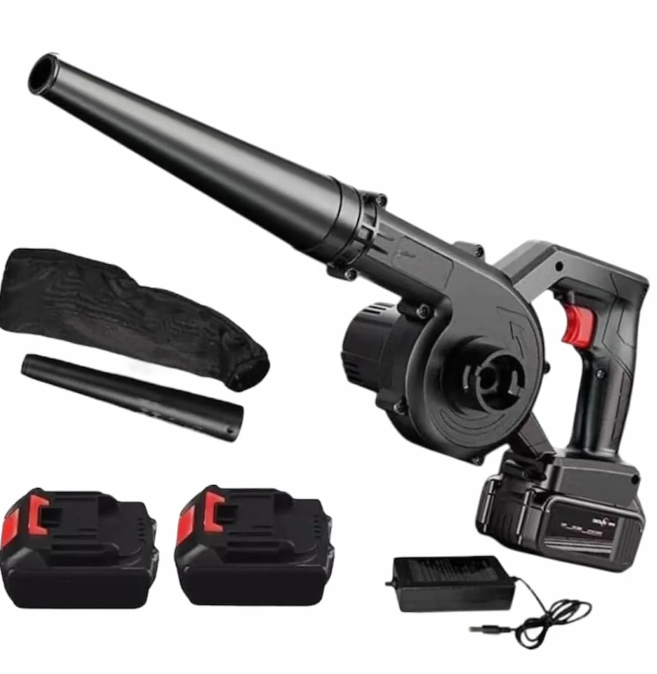 Soffiatore Cordless con 2 Batterie, soffiatore per Pulizia Casa e Giardino, Nero,verde, beccuccio tondo