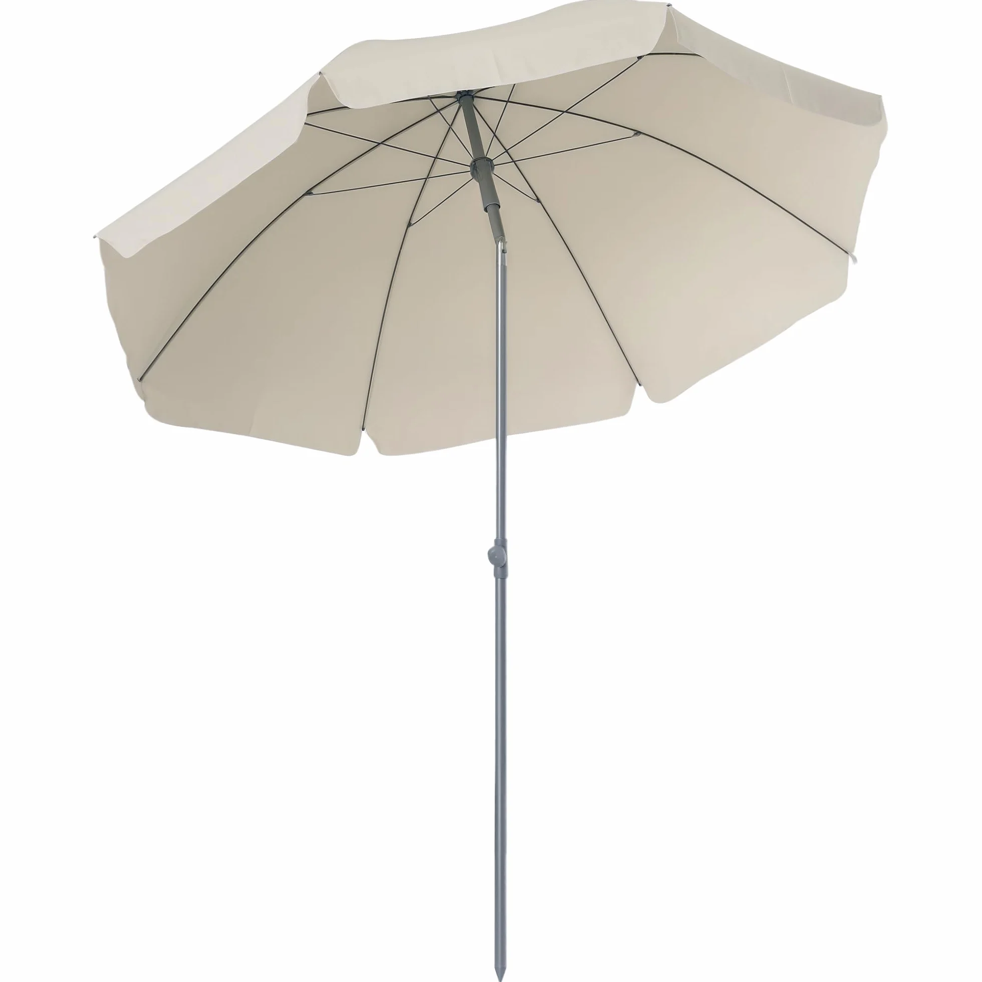 Outsunny Ombrellone da Spiaggia Ø2x2.3 m con Tettuccio Inclinabile, Ombrellone da Mare con 8 Stecche in Metallo e Poliestere, Bianco Crema