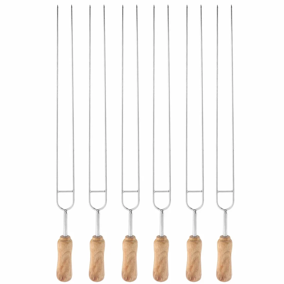 Spiedini per Barbecue a Forma di U, Forchetta in Acciaio Inossidabile Riutilizzabile con Manico in Legno per Arrosti, Kebab e Grigliate all'Aperto, Resistente al Calore, Ideale per Feste e Campeggio